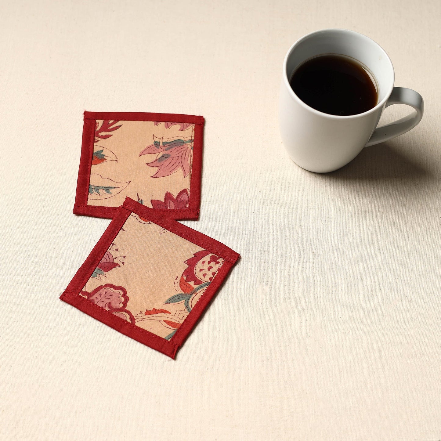 Beige Handmade Cotton Coasters (Set of 2)