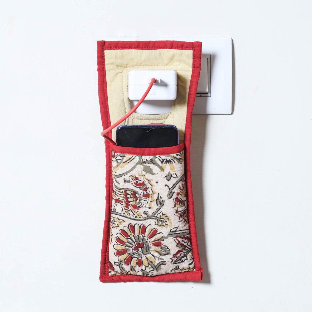 Beige Handmade Cotton Fabric Mobile Charging Holder