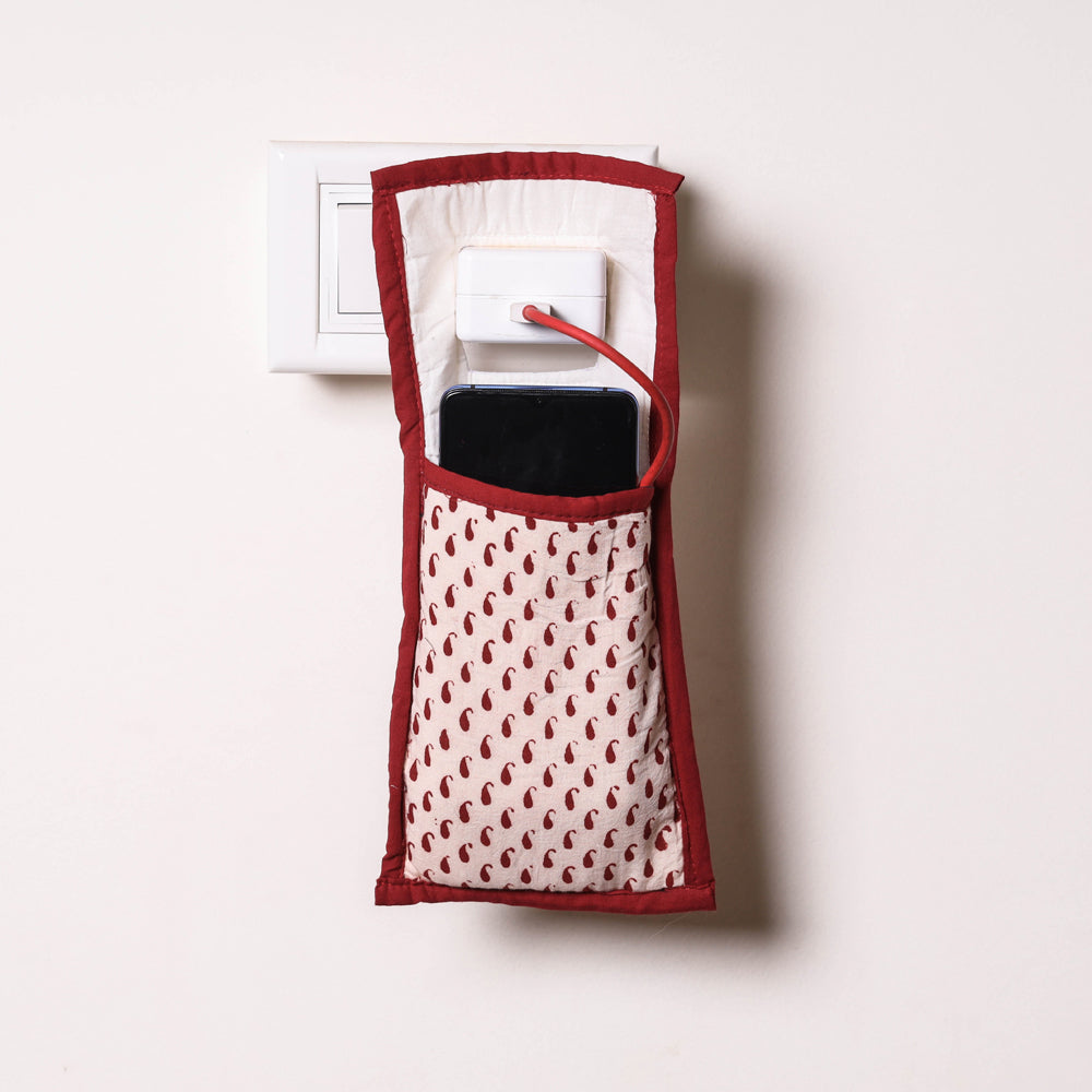Beige Handmade Cotton Fabric Mobile Charging Holder