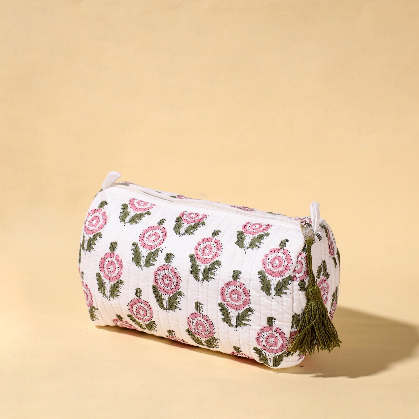 Handmade Cotton Fabric Quilted Utility Pouch With Tassel
