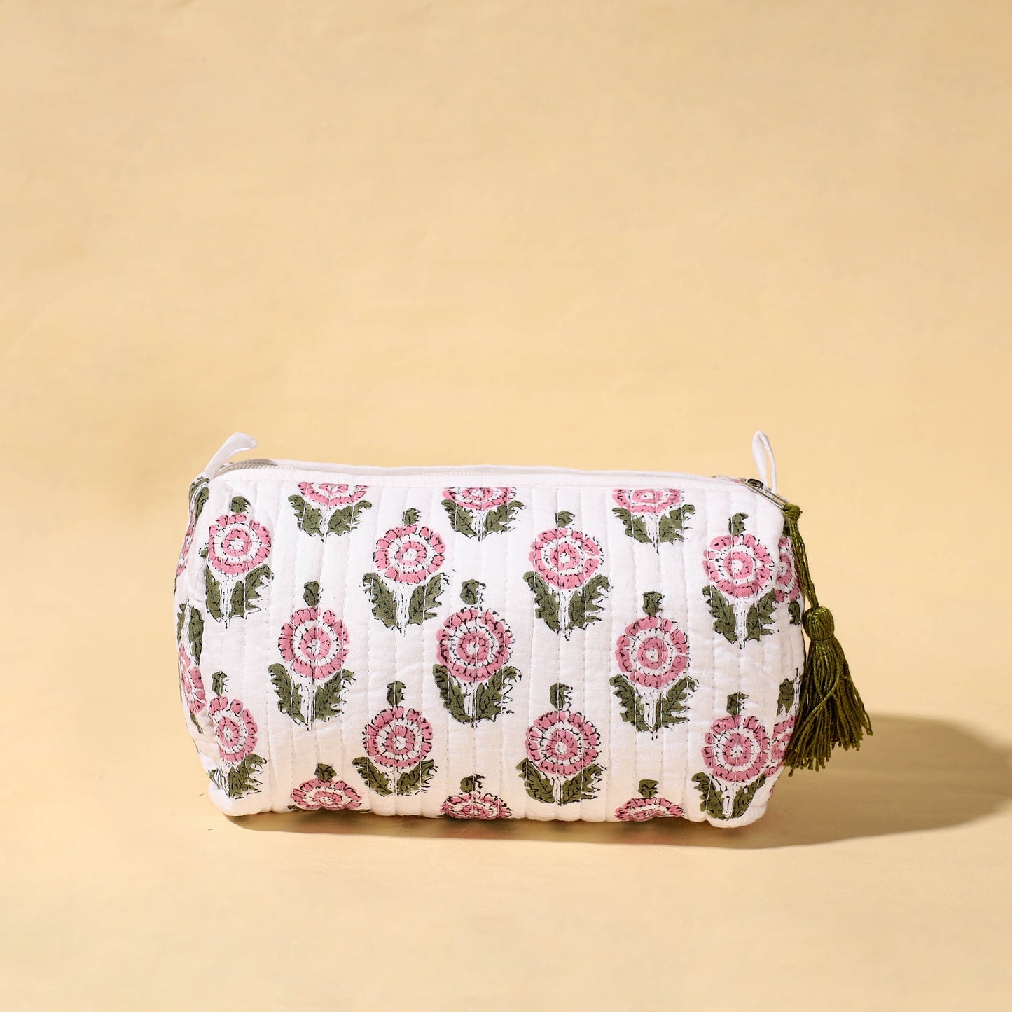 Handmade Cotton Fabric Quilted Utility Pouch With Tassel