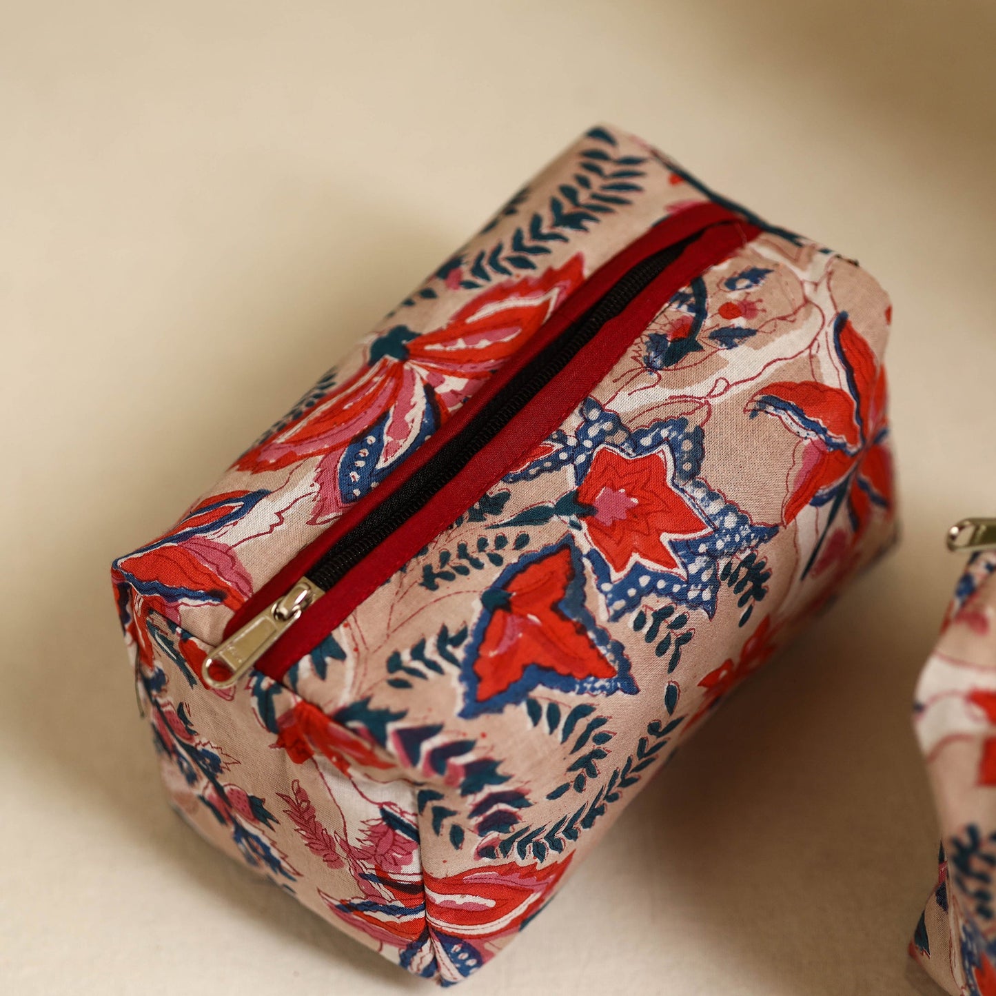 Beige Handmade Cotton Toiletry Bags (Set of 3)