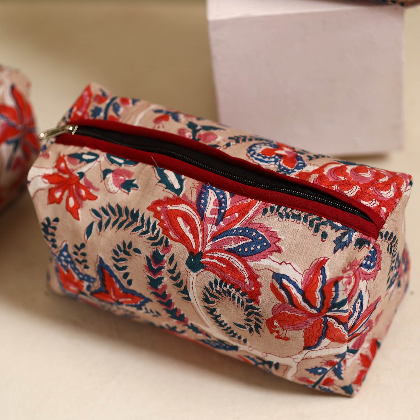 Beige Handmade Cotton Toiletry Bags (Set of 3)