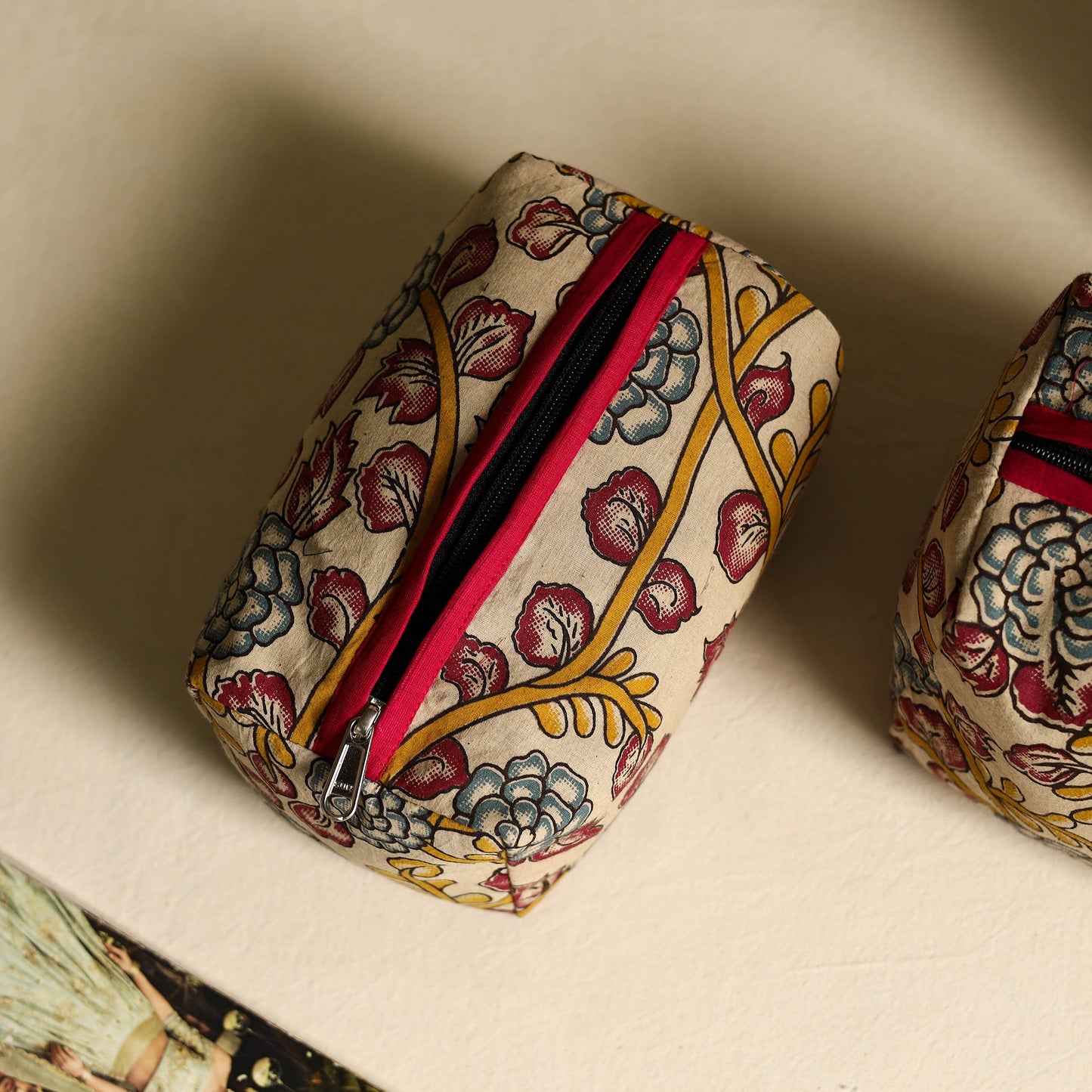 Beige Handmade Cotton Toiletry Bags (Set of 3)