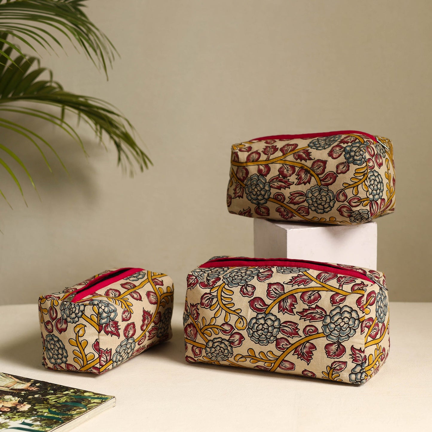 Beige Handmade Cotton Toiletry Bags (Set of 3)