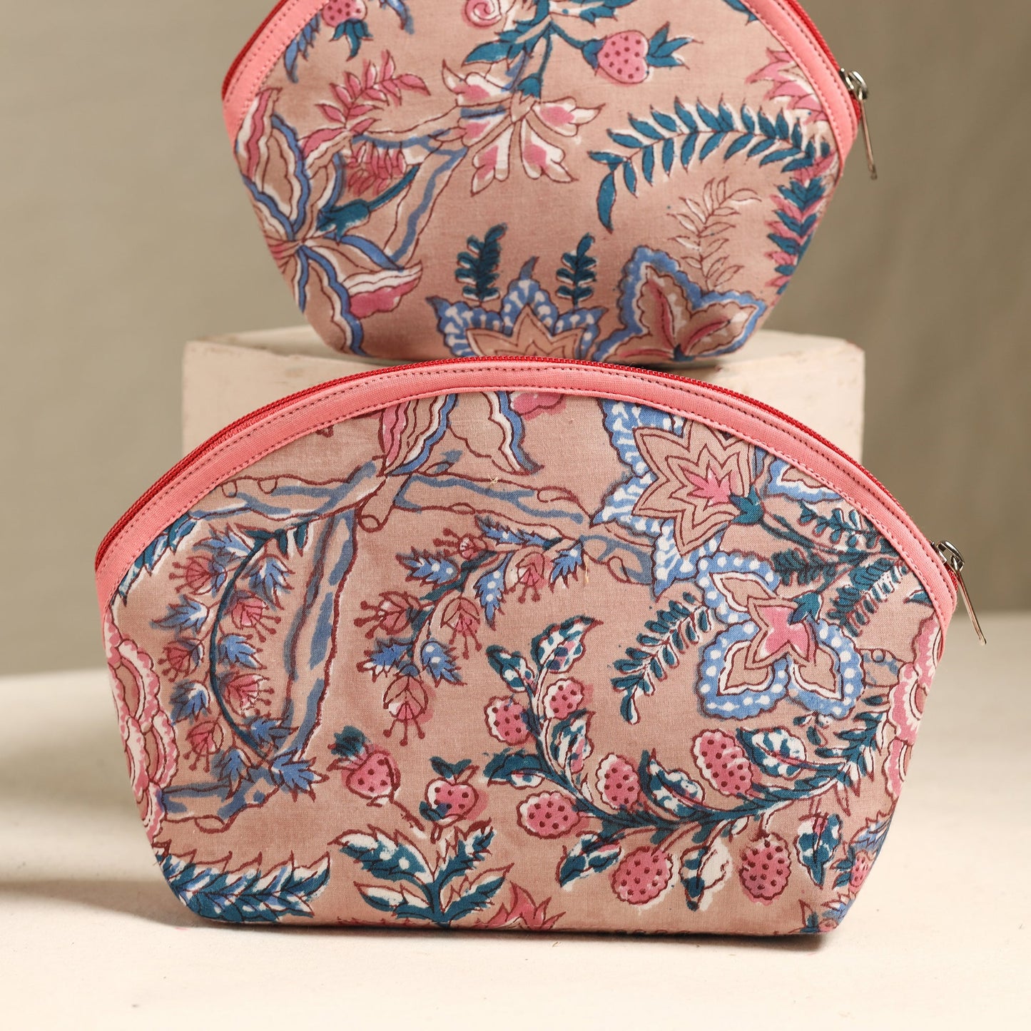 Beige Handmade Cotton Toiletry Bags (Set of 3)