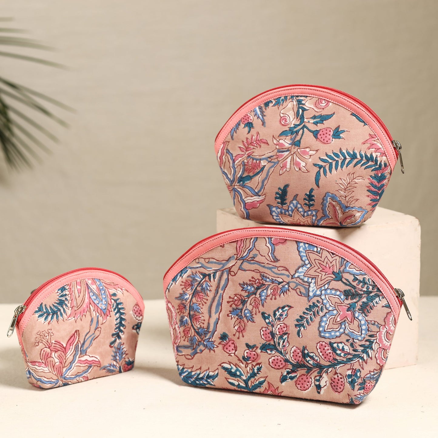 Beige Handmade Cotton Toiletry Bags (Set of 3)