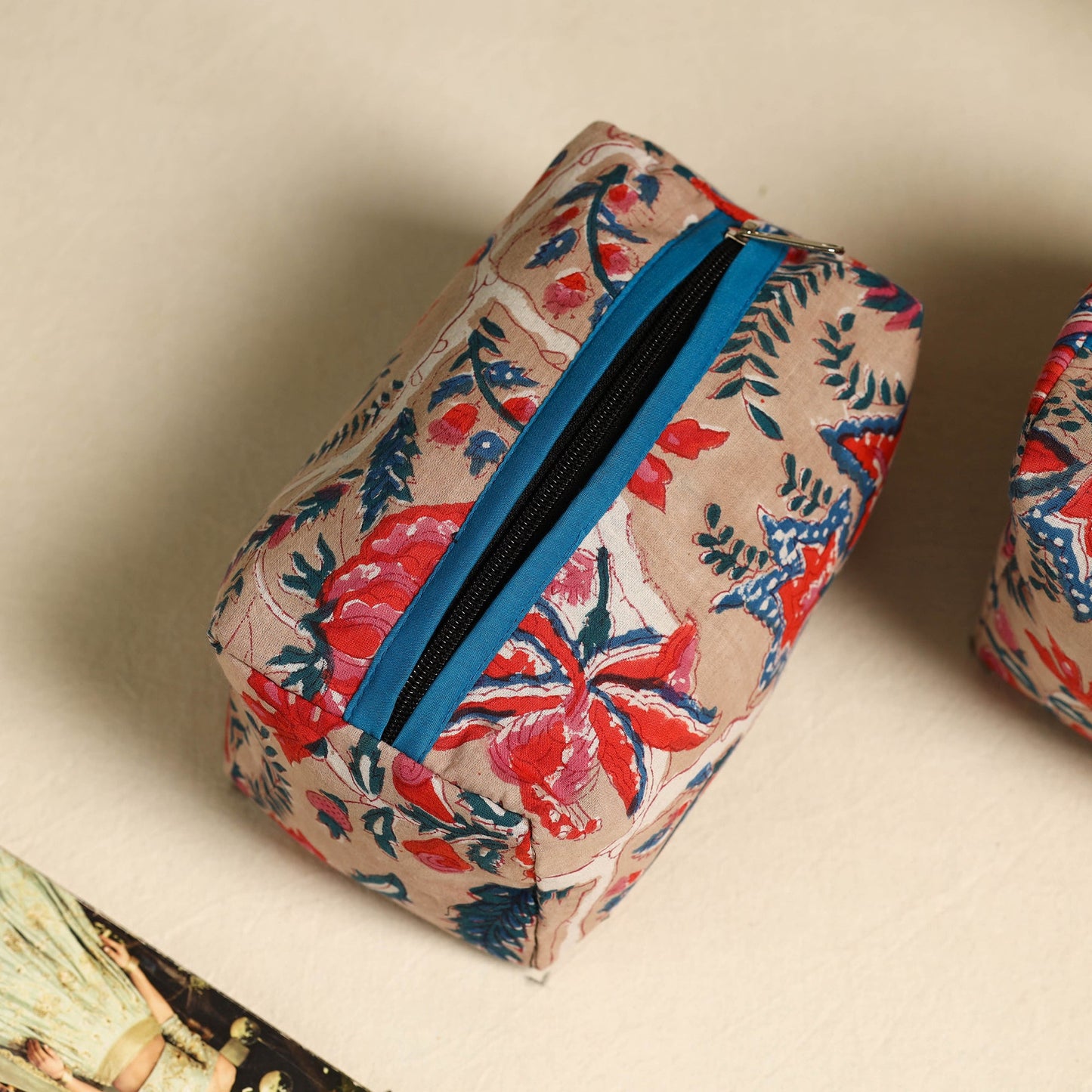 Beige Handmade Cotton Toiletry Bags (Set of 3)