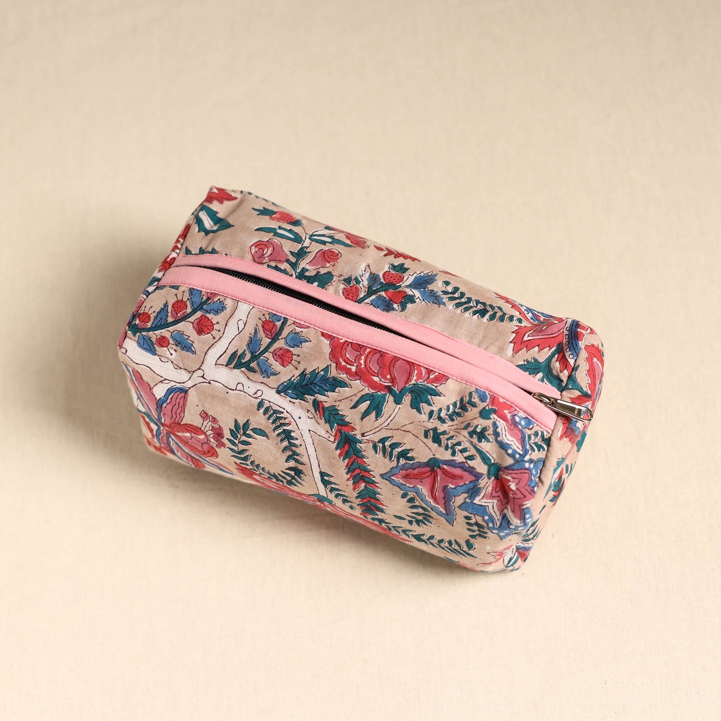 Beige Handmade Cotton Toiletry Pouch