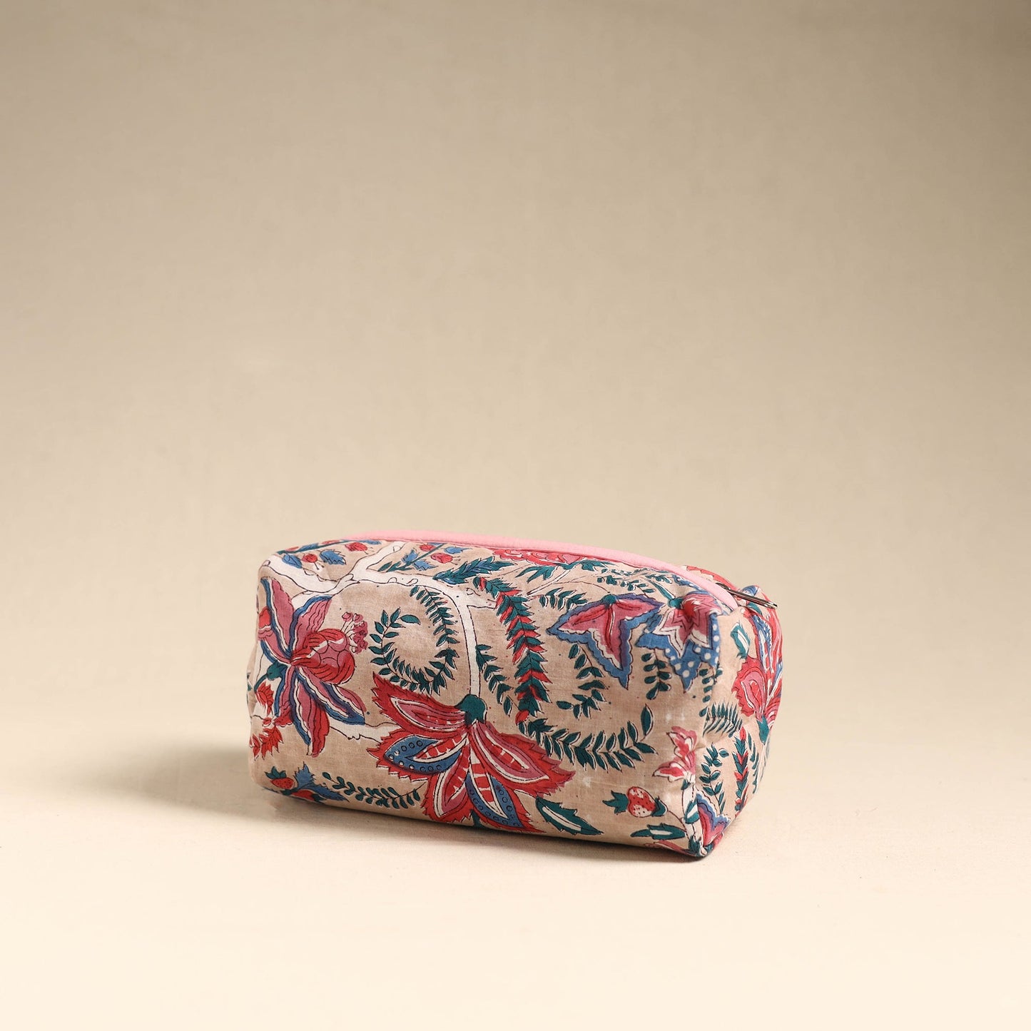 Beige Handmade Cotton Toiletry Pouch