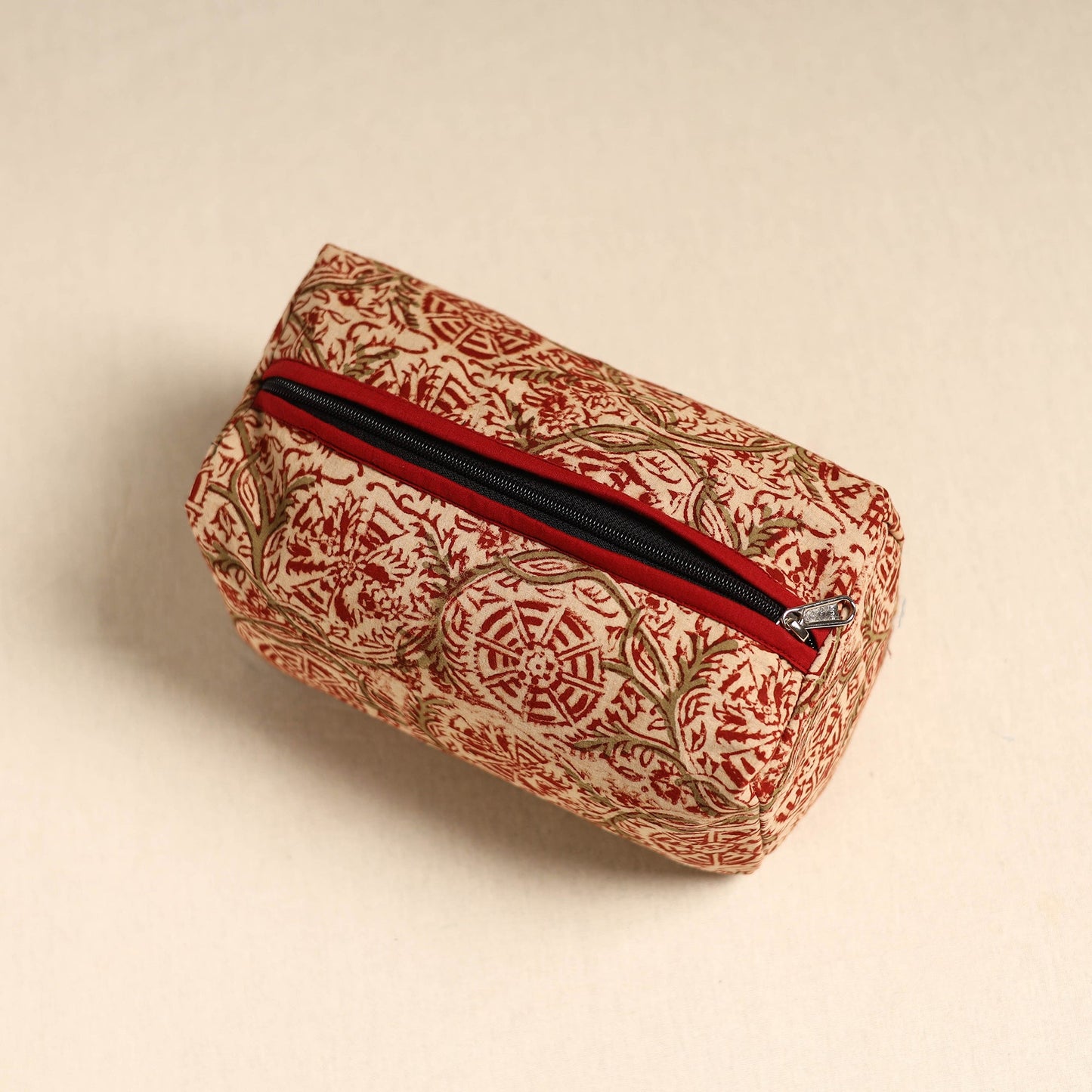 Beige Handmade Cotton Toiletry Pouch
