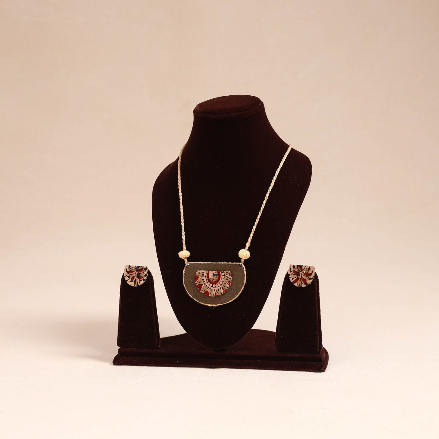 Beige - handmade fabart necklace set 19 - handcrafted