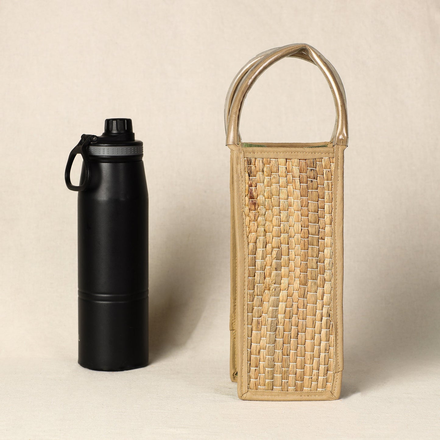 Beige Handmade Organic Water Hyacinth Bottle Bag