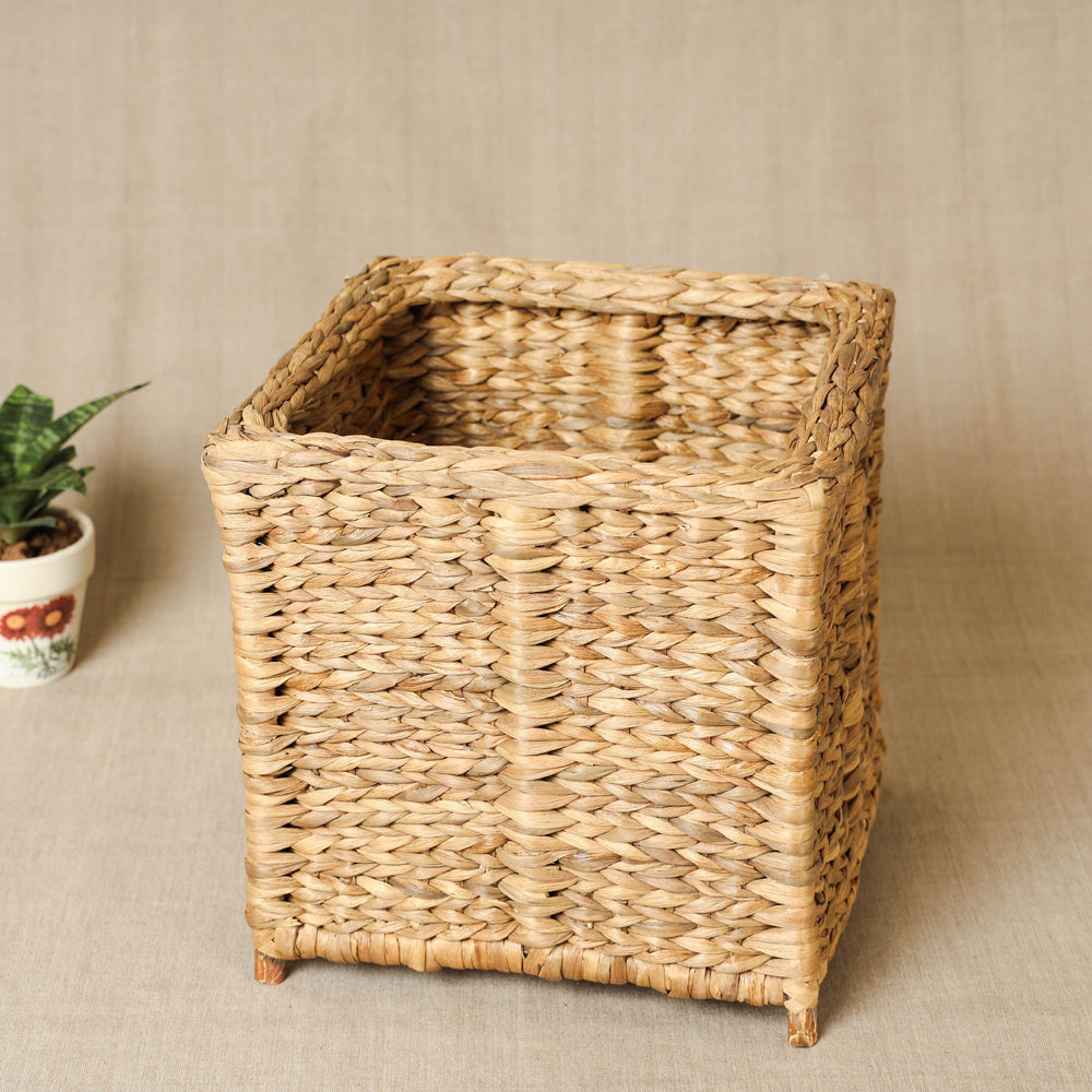 Beige Handmade Organic Water Hyacinth Storage Basket from Assam