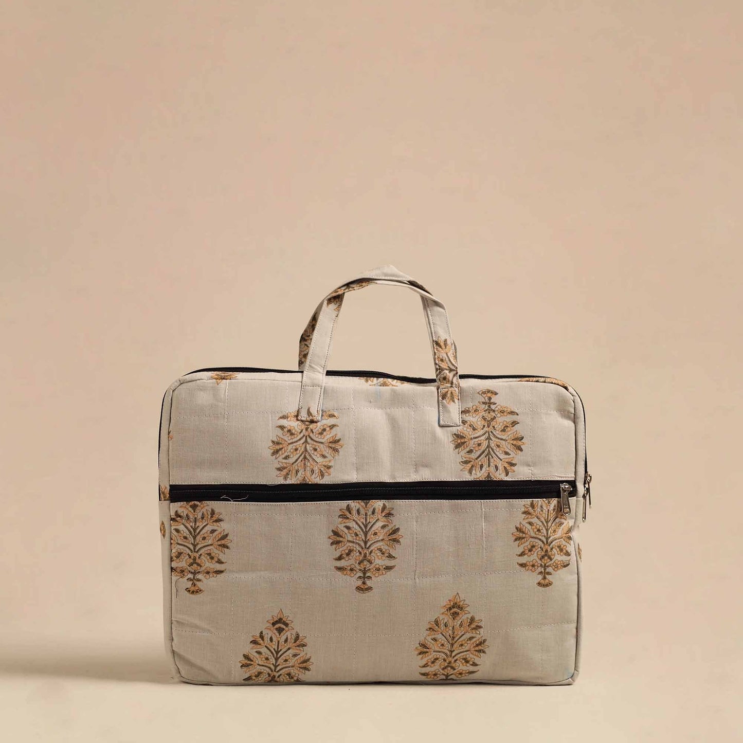 Beige Handmade Quilted Cotton Laptop Bag