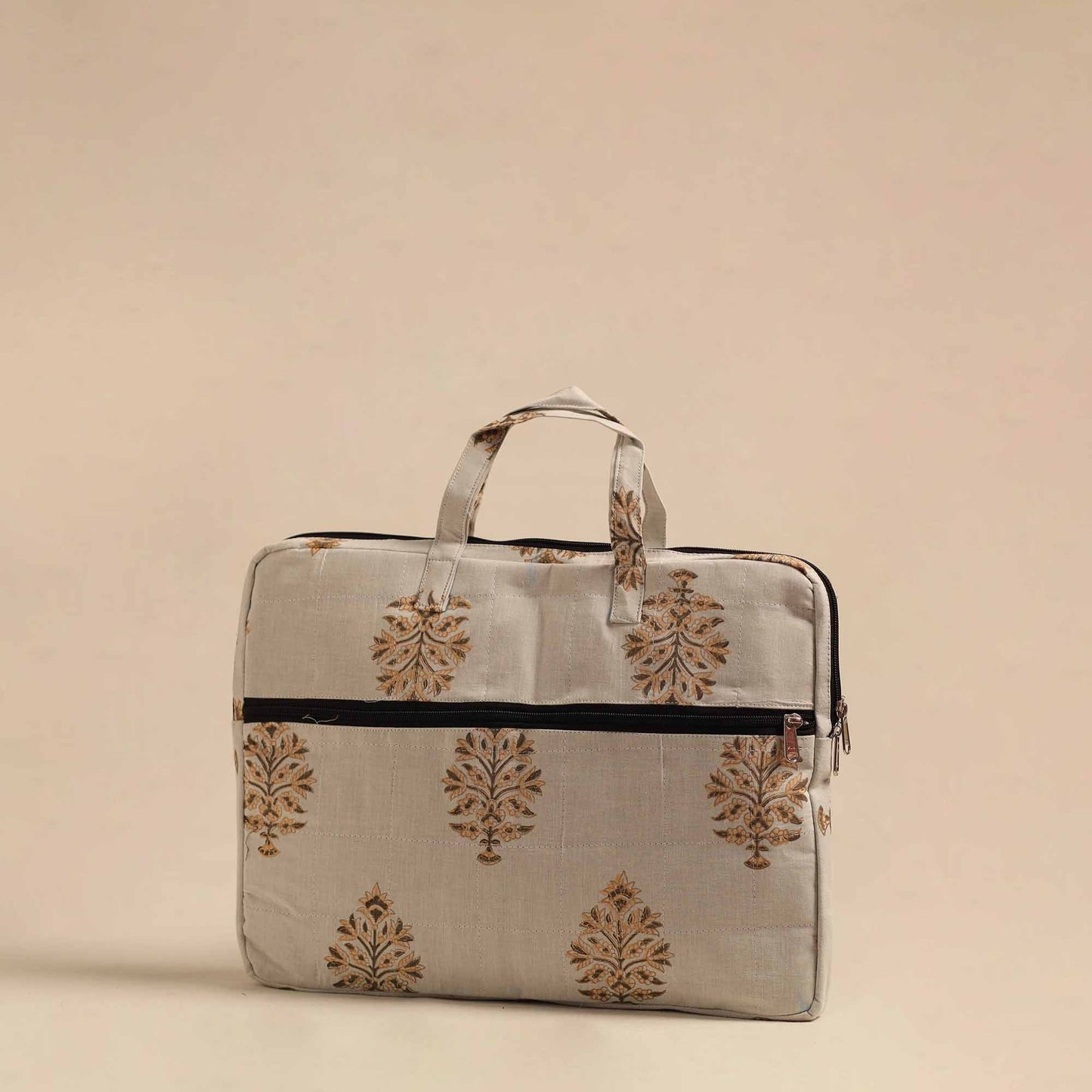 Beige Handmade Quilted Cotton Laptop Bag