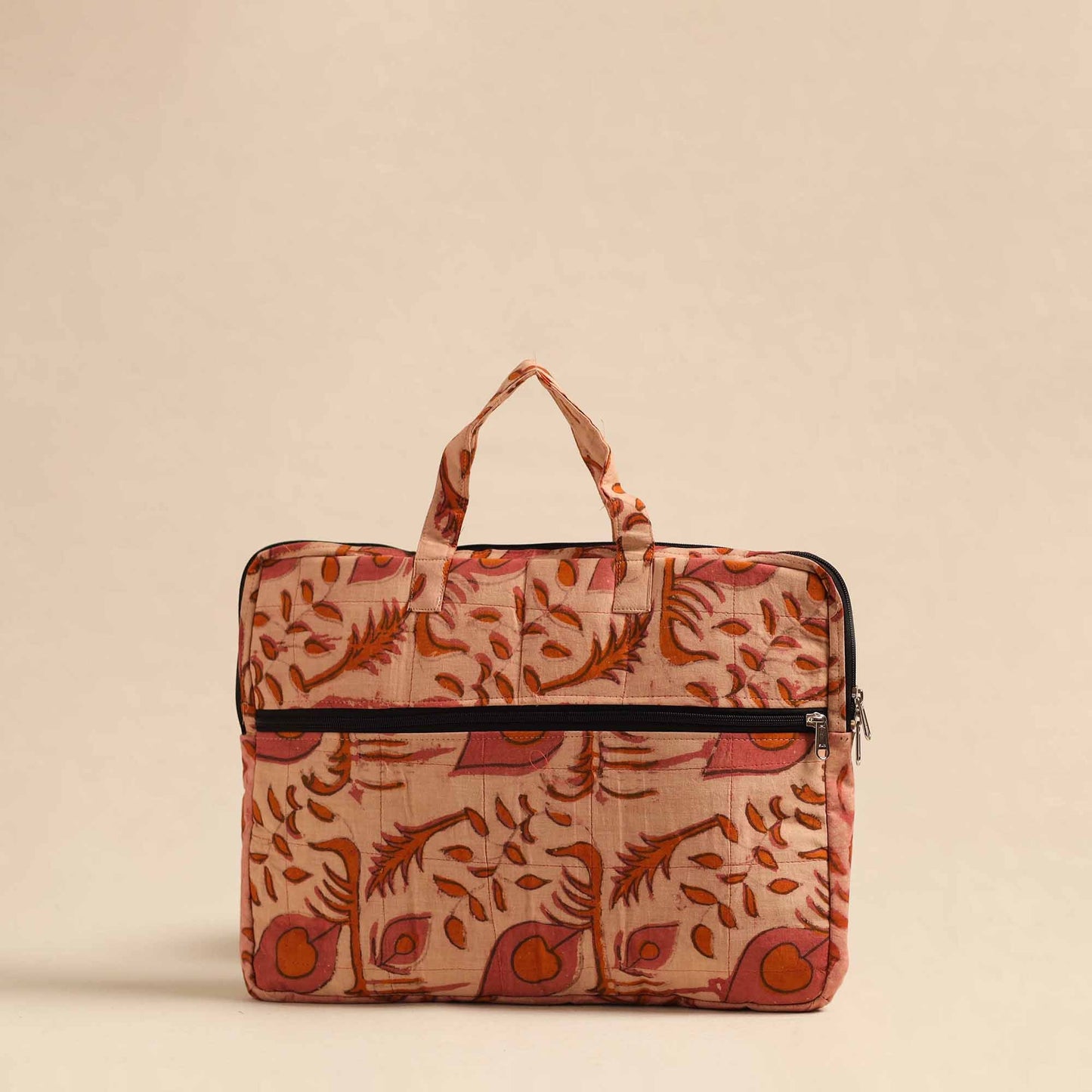 Beige Handmade Quilted Cotton Laptop Bag