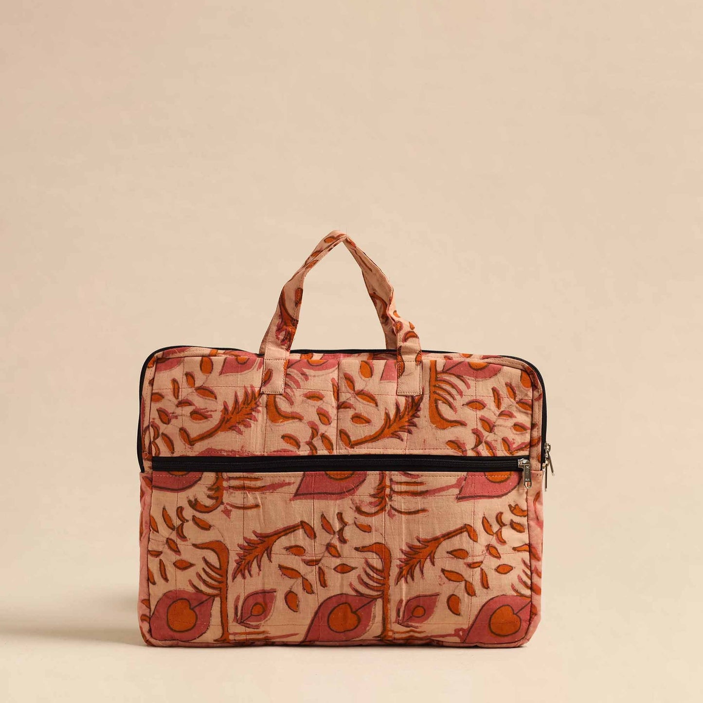 Beige Handmade Quilted Cotton Laptop Bag