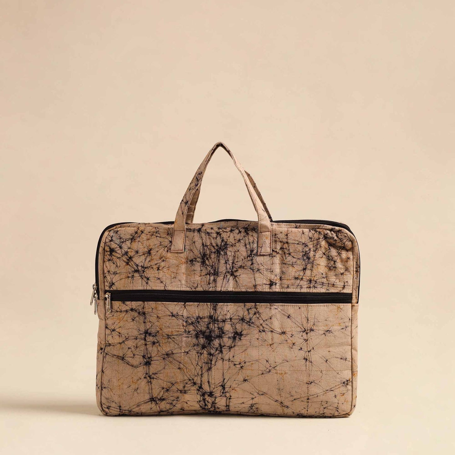 Beige Handmade Quilted Cotton Laptop Bag