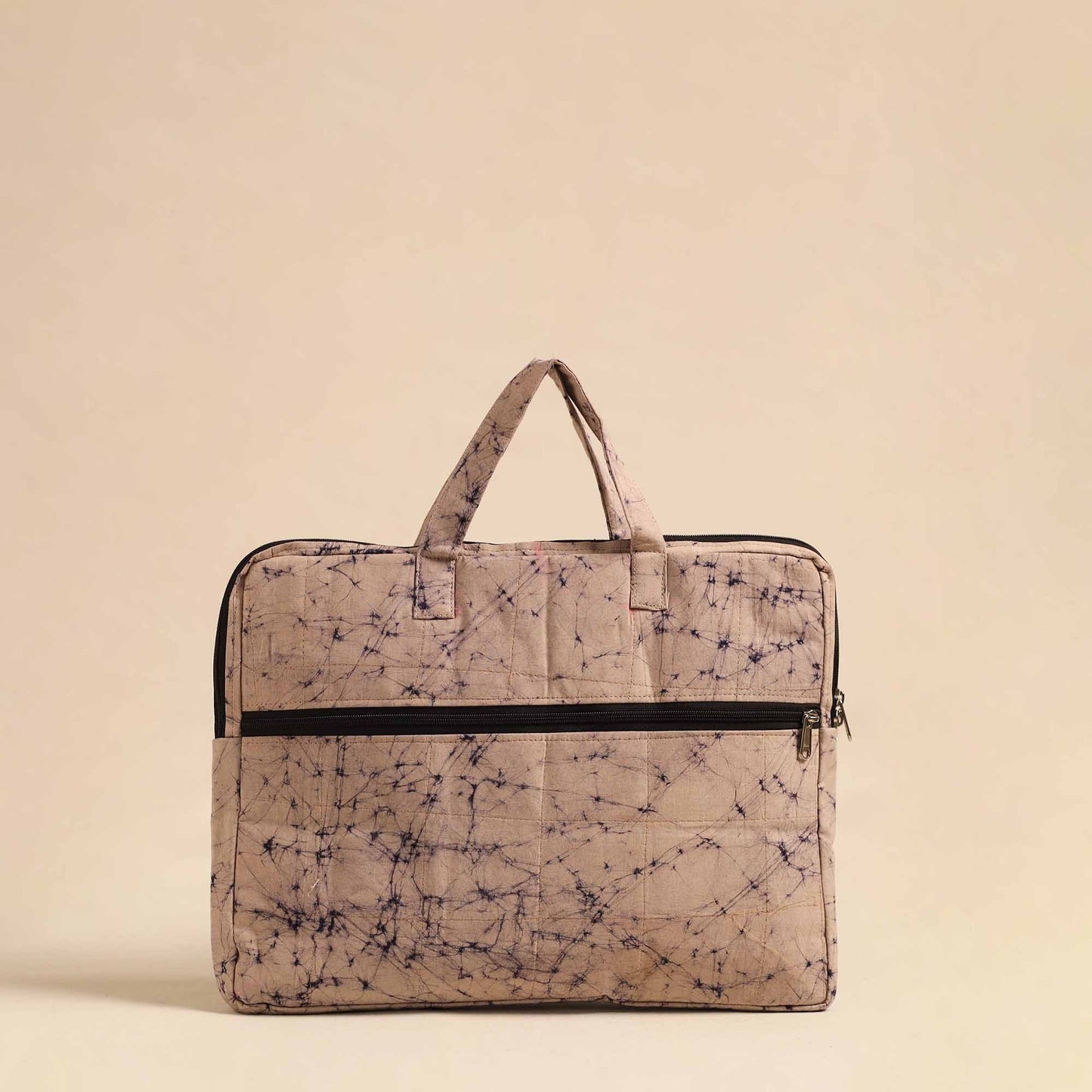 Beige Handmade Quilted Cotton Laptop Bag