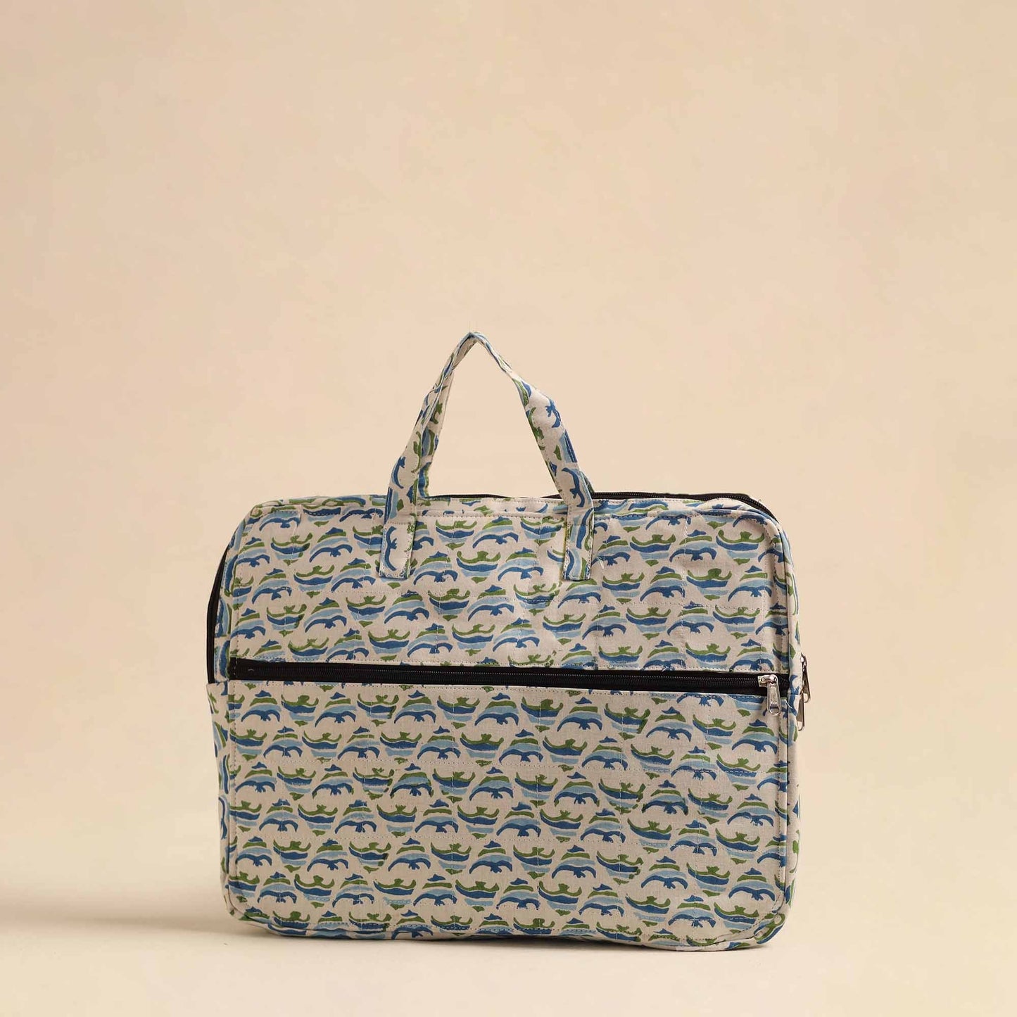Beige Handmade Quilted Cotton Laptop Bag