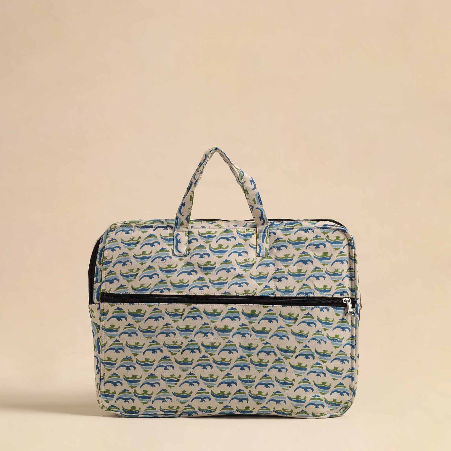 Beige Handmade Quilted Cotton Laptop Bag