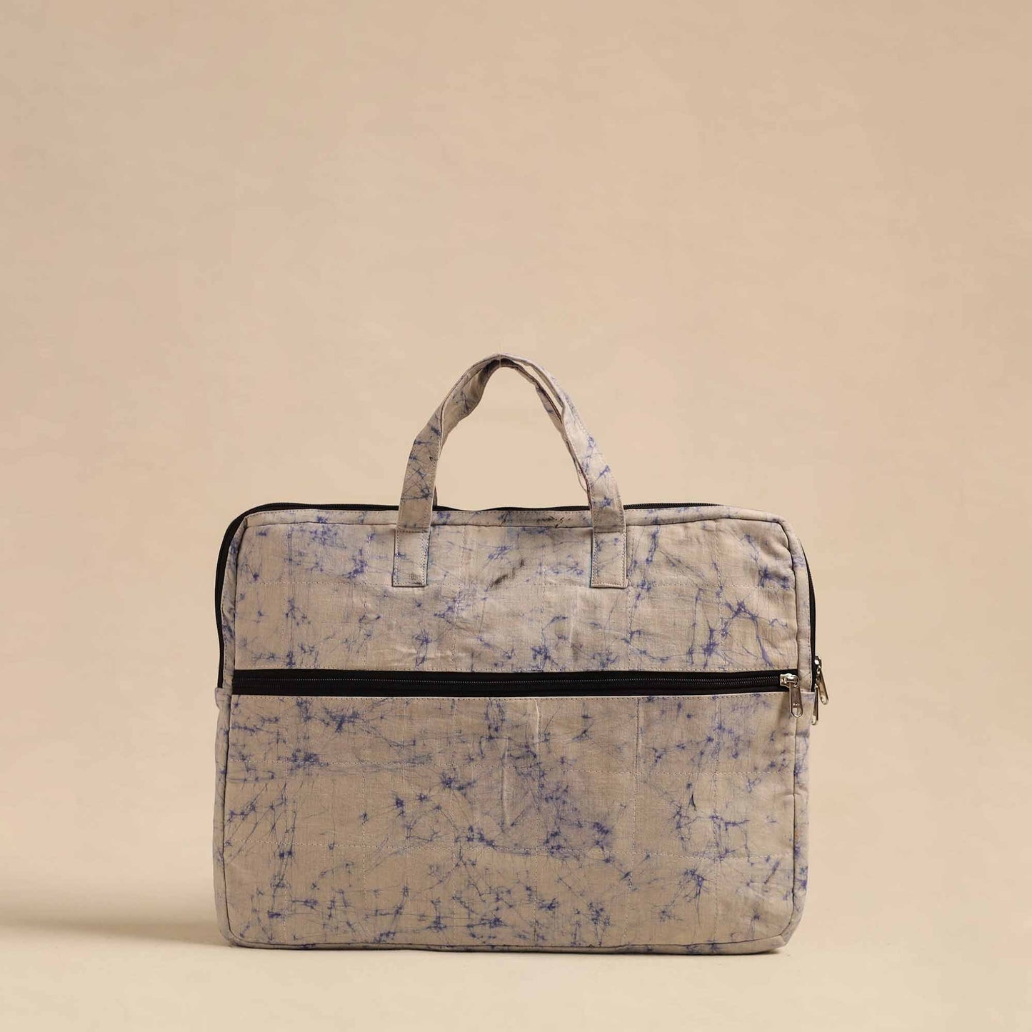 Beige Handmade Quilted Cotton Laptop Bag