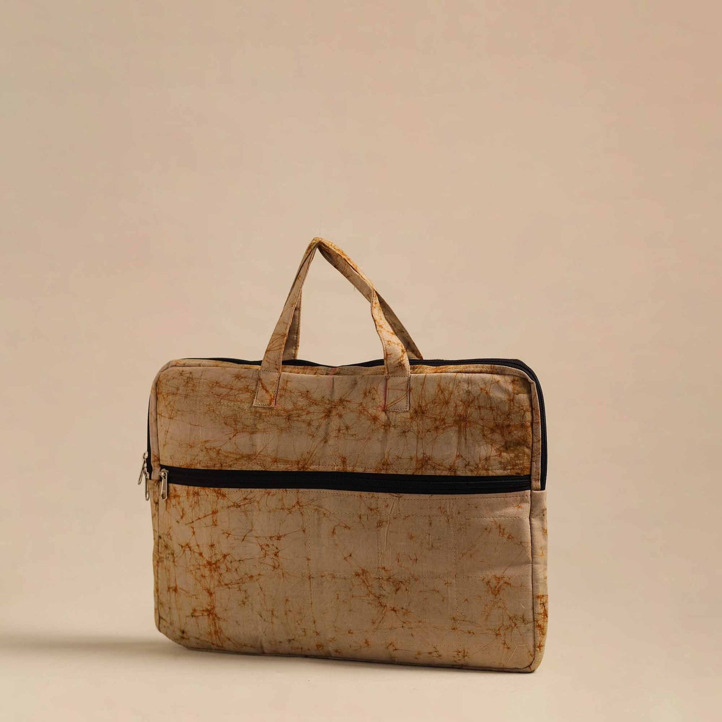 Beige Handmade Quilted Cotton Laptop Bag
