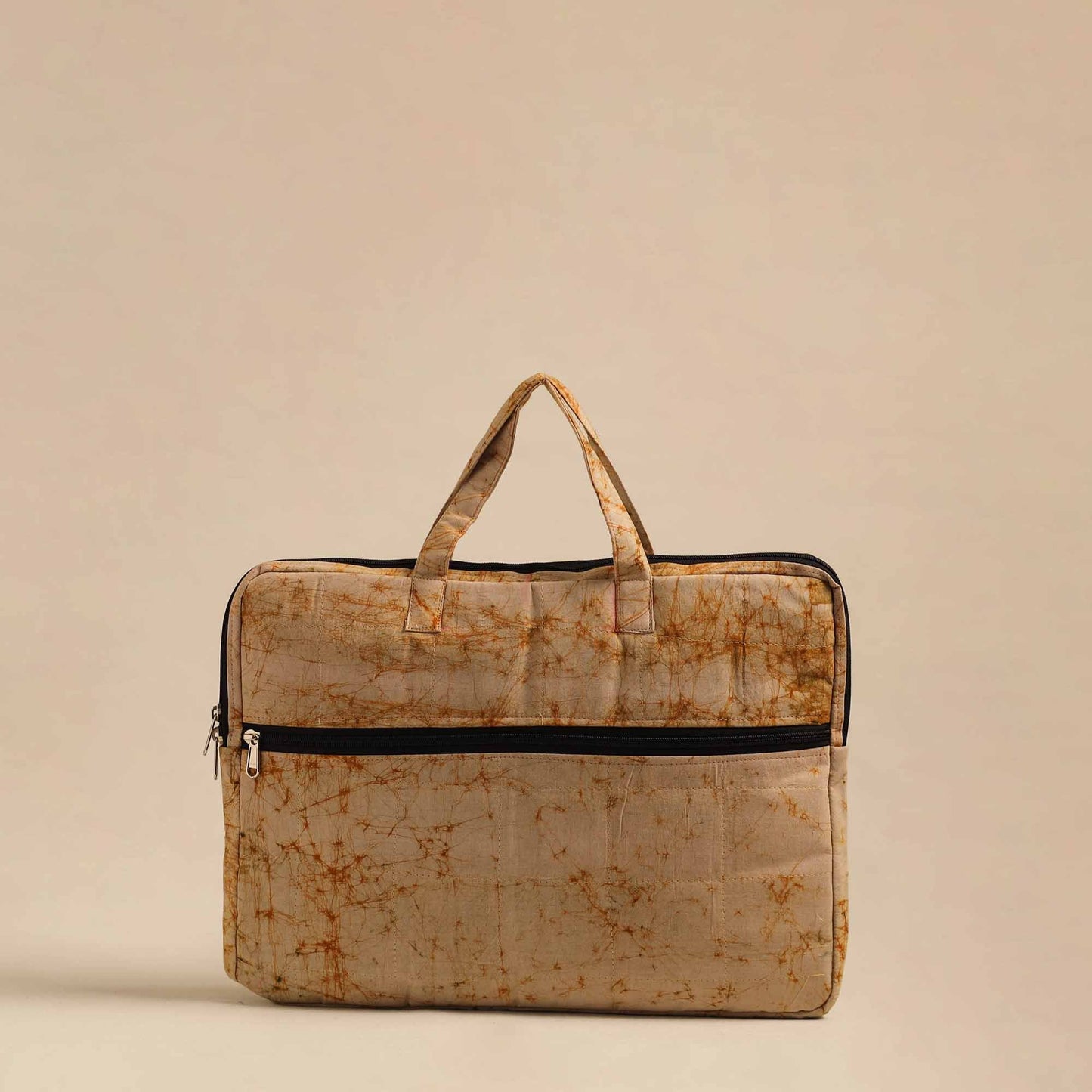 Beige Handmade Quilted Cotton Laptop Bag