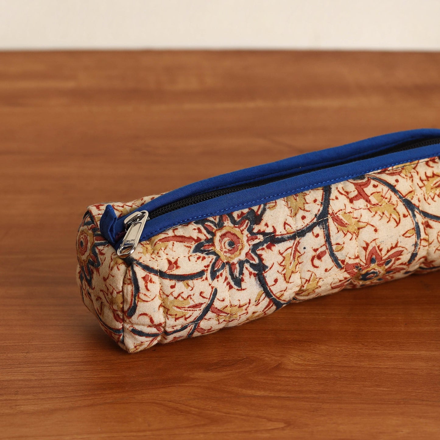 Beige Handmade Quilted Cotton Pencil Pouch