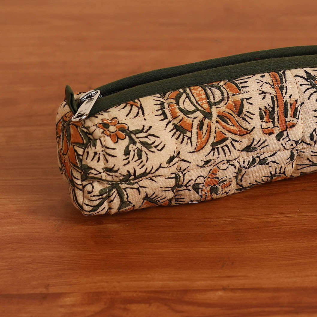 Beige Handmade Quilted Cotton Pencil Pouch