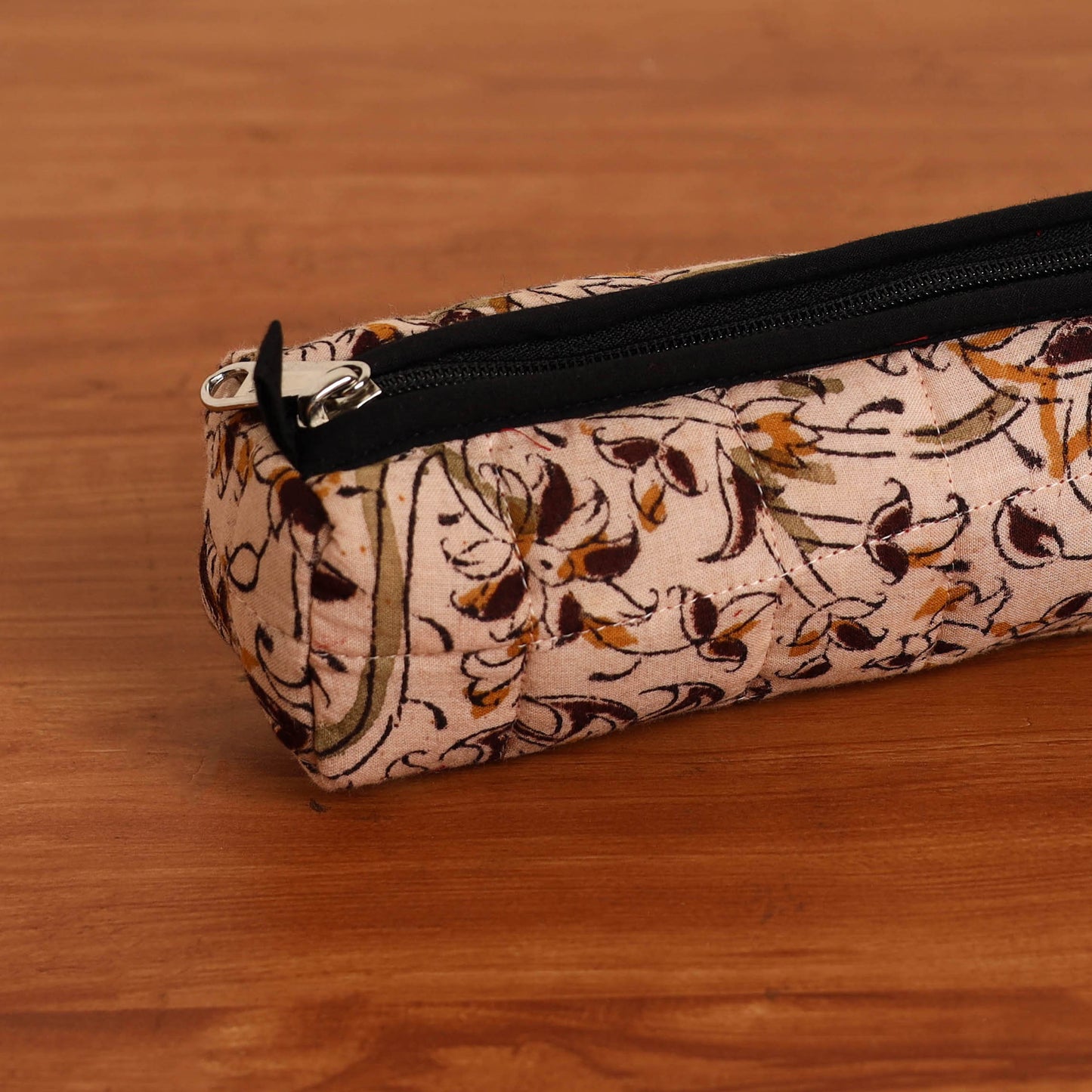 Beige Handmade Quilted Cotton Pencil Pouch