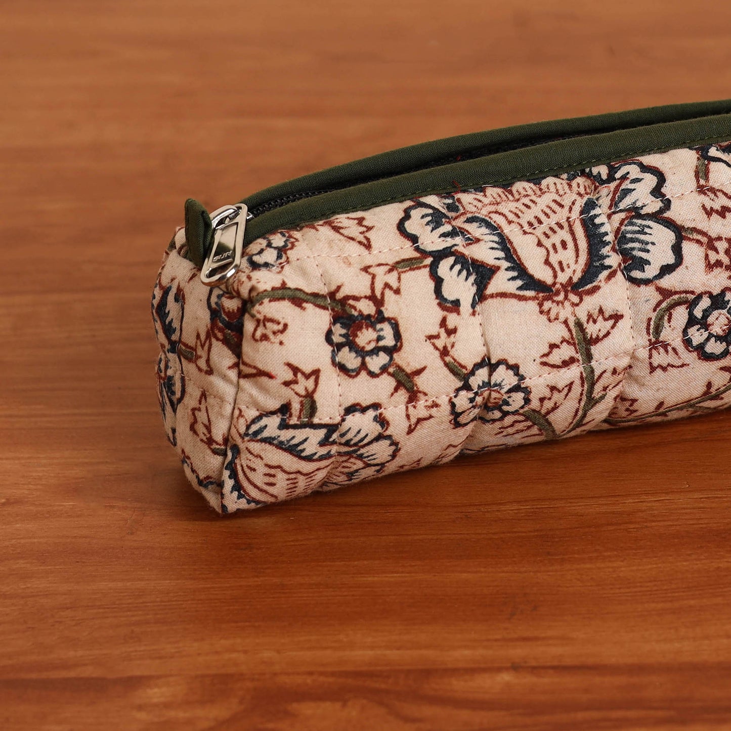 Beige Handmade Quilted Cotton Pencil Pouch