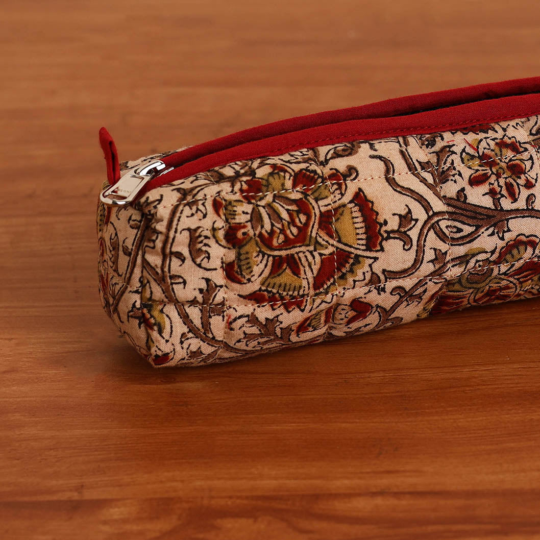 Beige Handmade Quilted Cotton Pencil Pouch