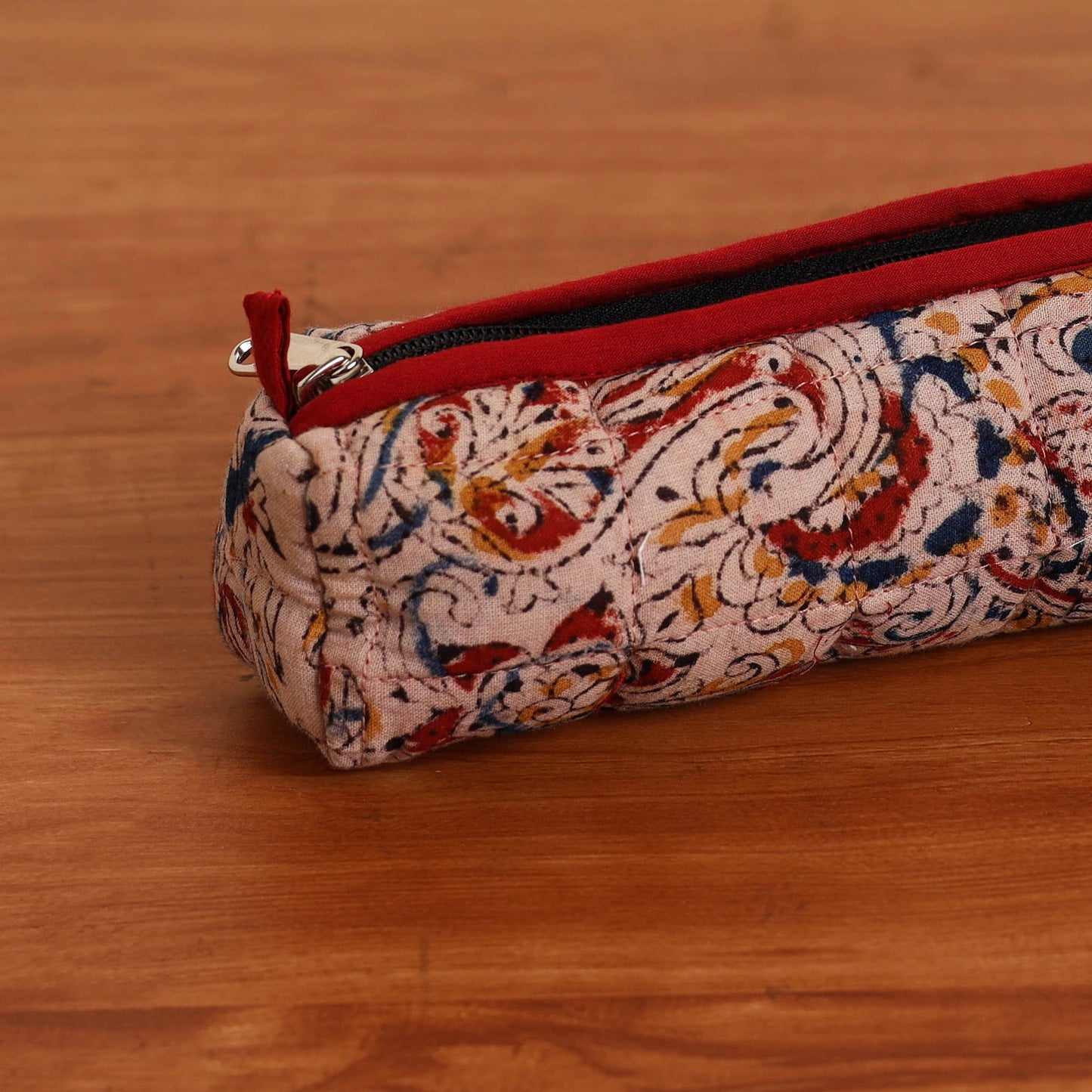 Beige Handmade Quilted Cotton Pencil Pouch