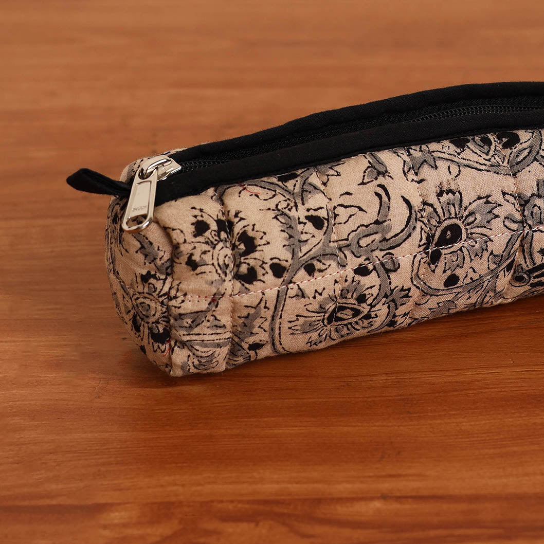 Beige Handmade Quilted Cotton Pencil Pouch
