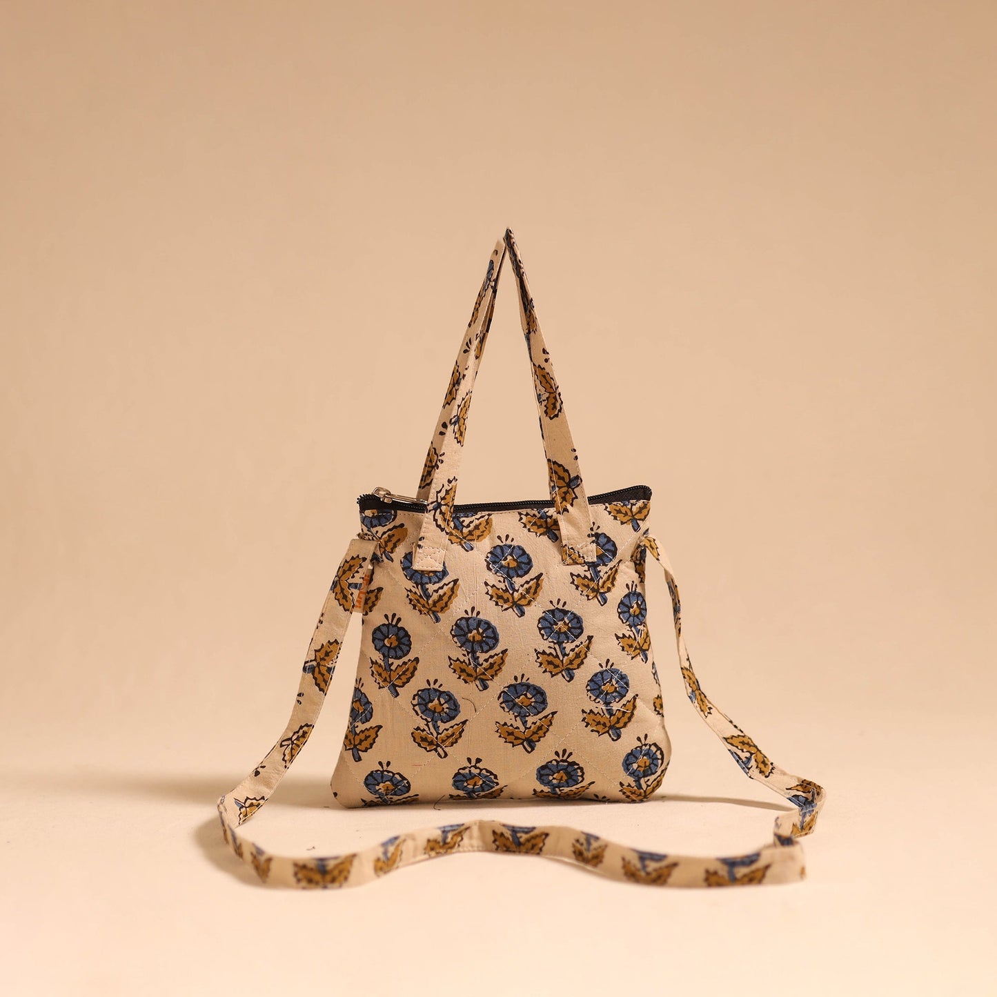 Beige - handmade quilted cotton sling bag 68 - handcrafted