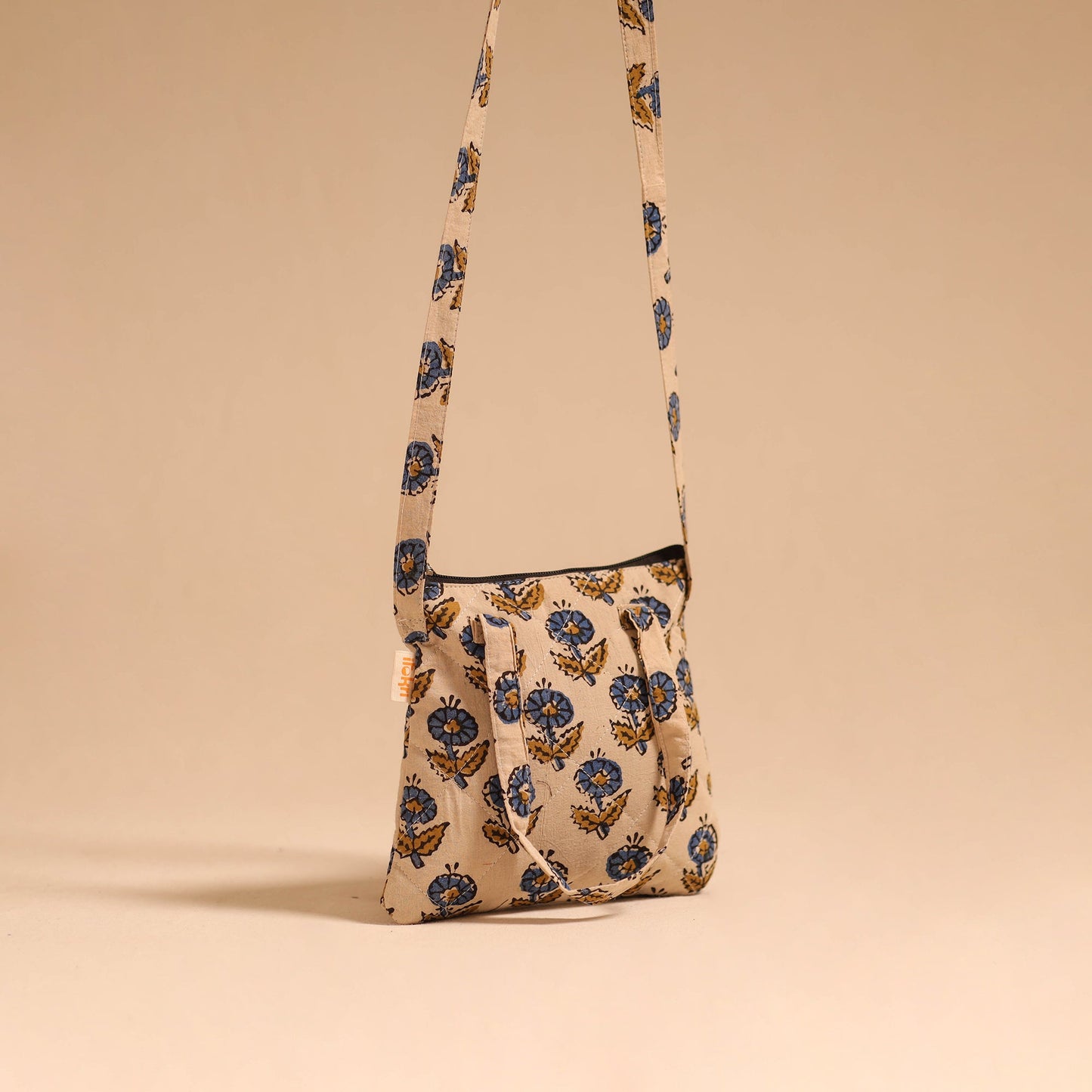 Beige - handmade quilted cotton sling bag 68 - handcrafted