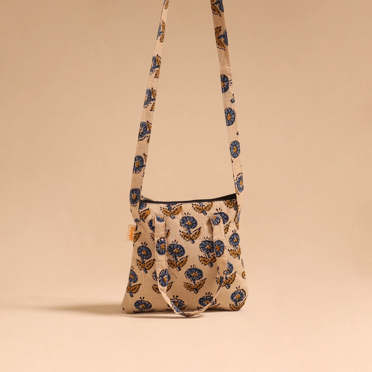 Beige - handmade quilted cotton sling bag 68 - handcrafted