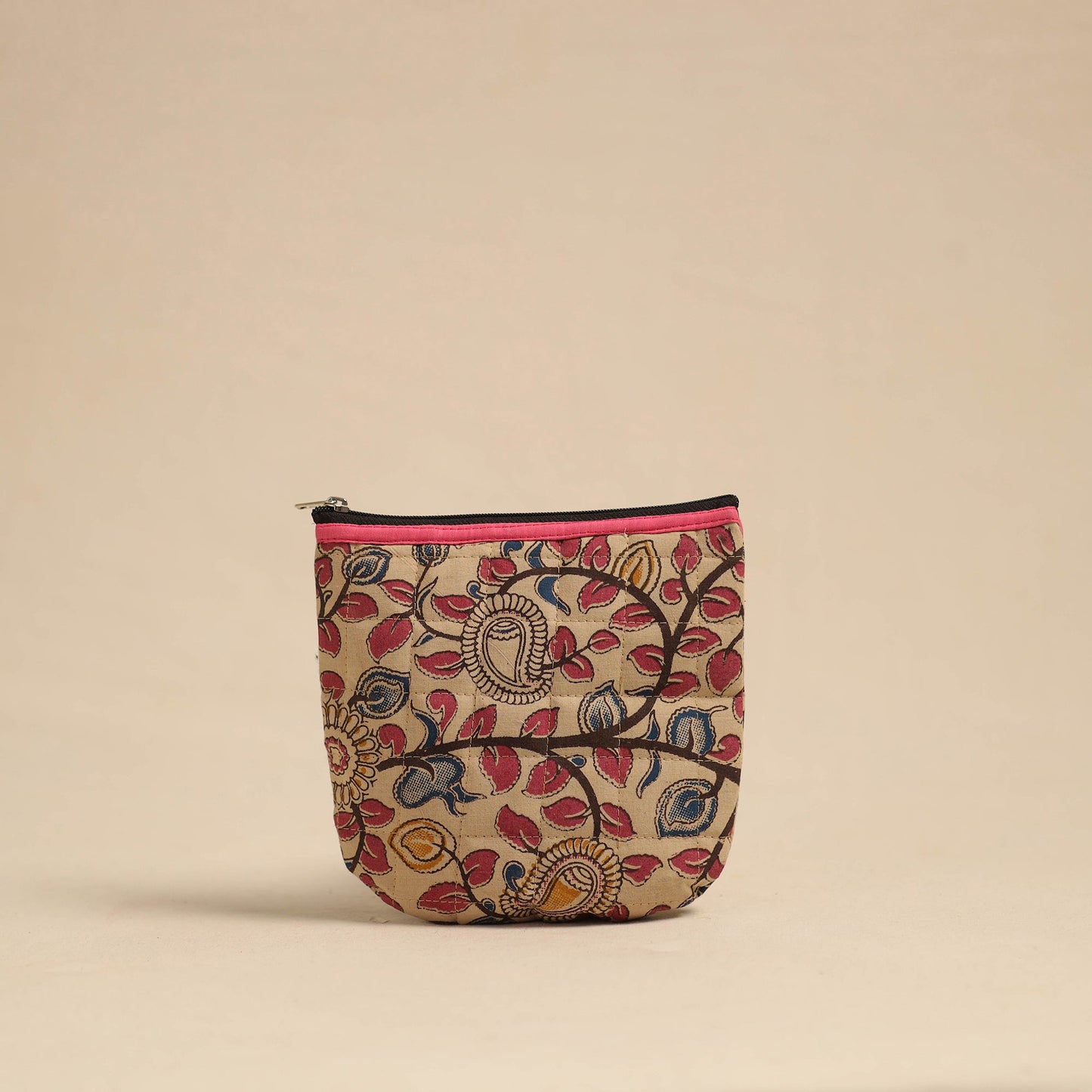 Beige Handmade Quilted Cotton Utility Pouch