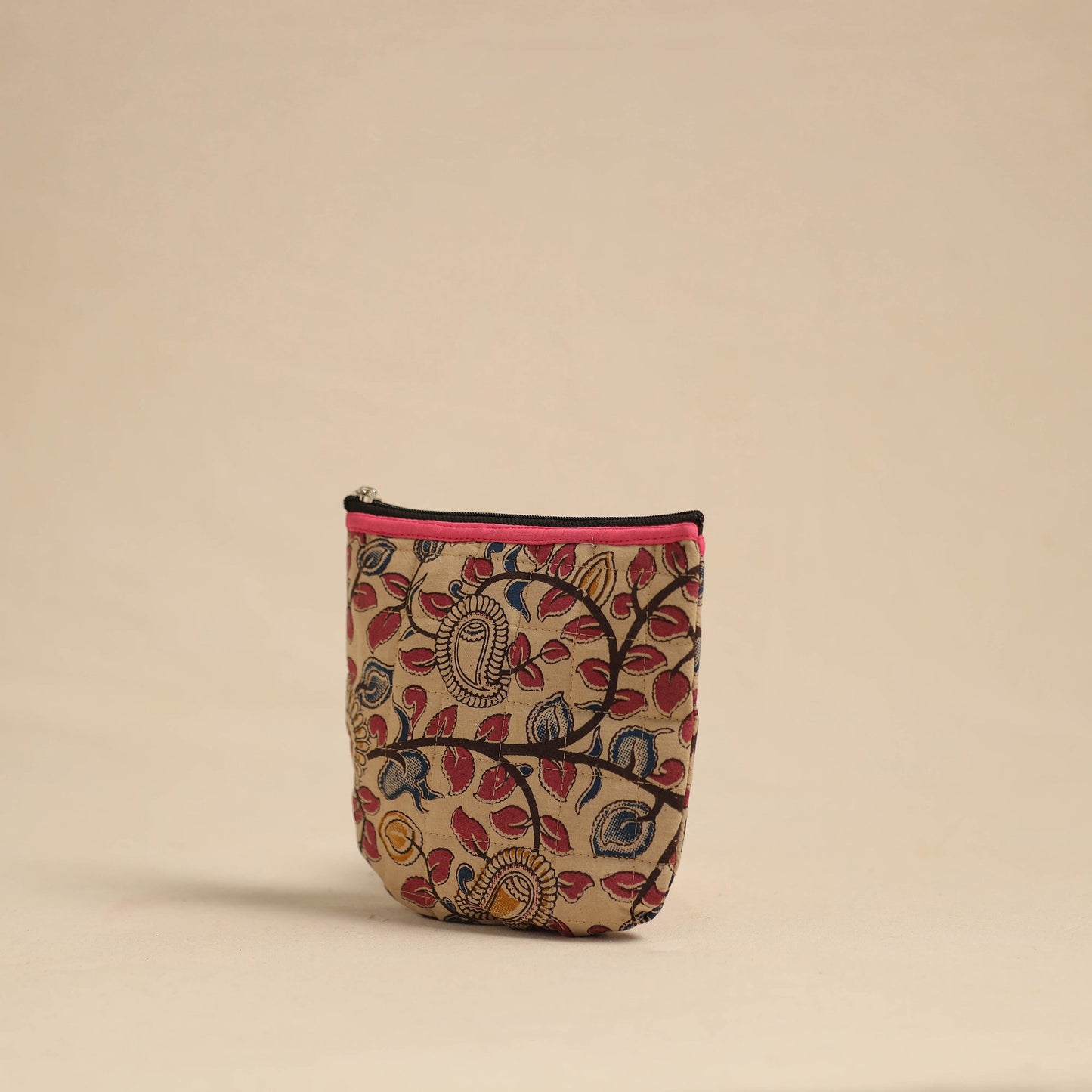 Beige Handmade Quilted Cotton Utility Pouch