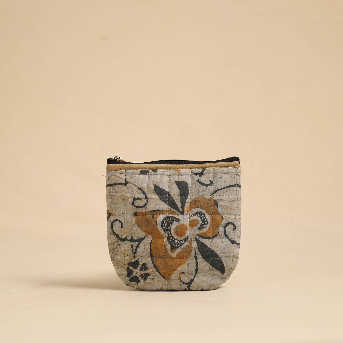 Beige Handmade Quilted Cotton Utility Pouch
