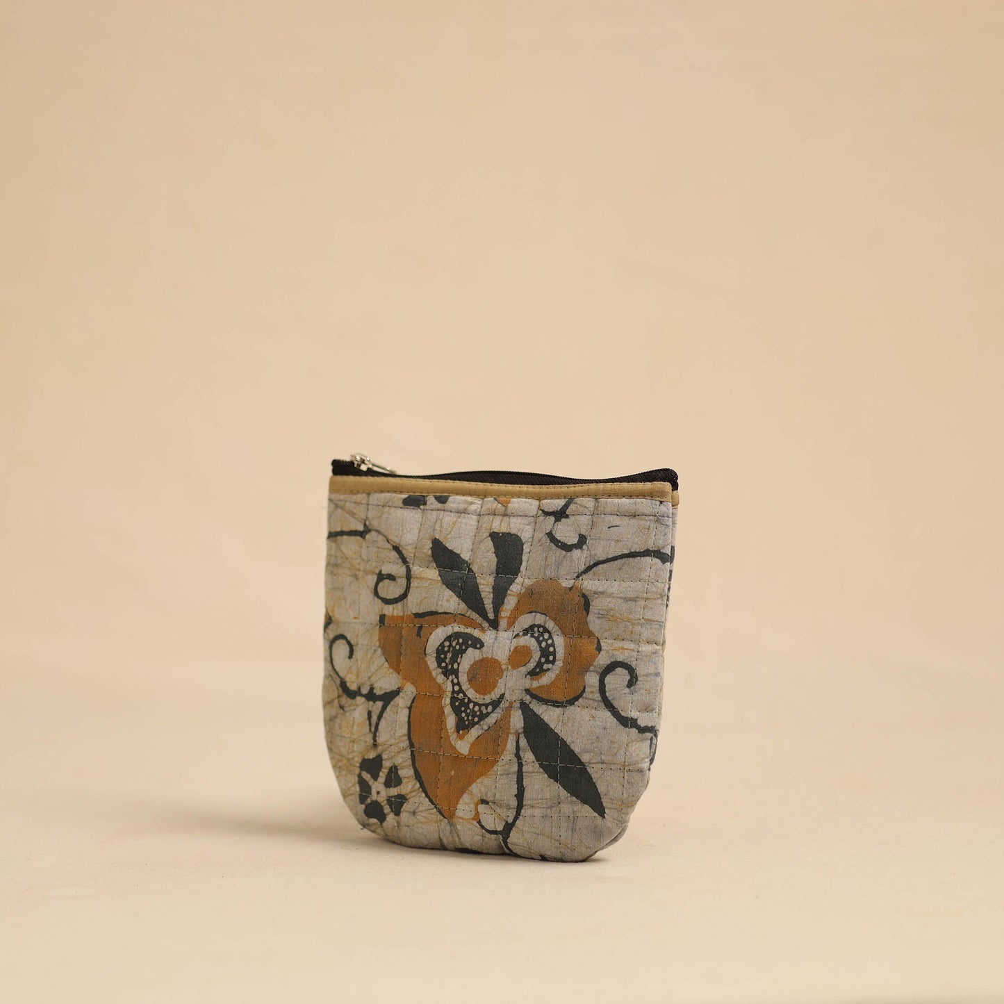 Beige Handmade Quilted Cotton Utility Pouch