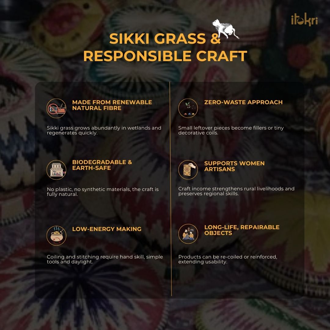 Beige - handmade sikki grass roti box - handcrafted