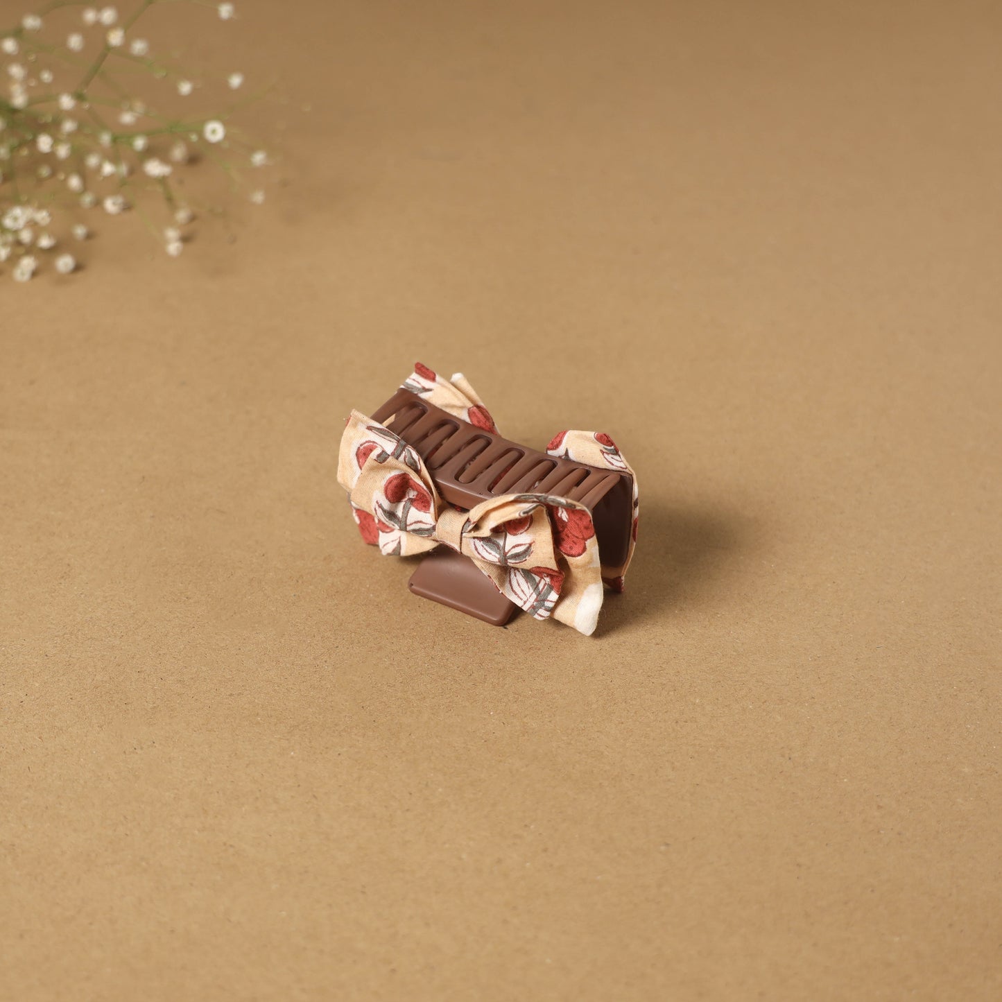 Beige - handmade women’s bow hair claw clip 06 - handcrafted