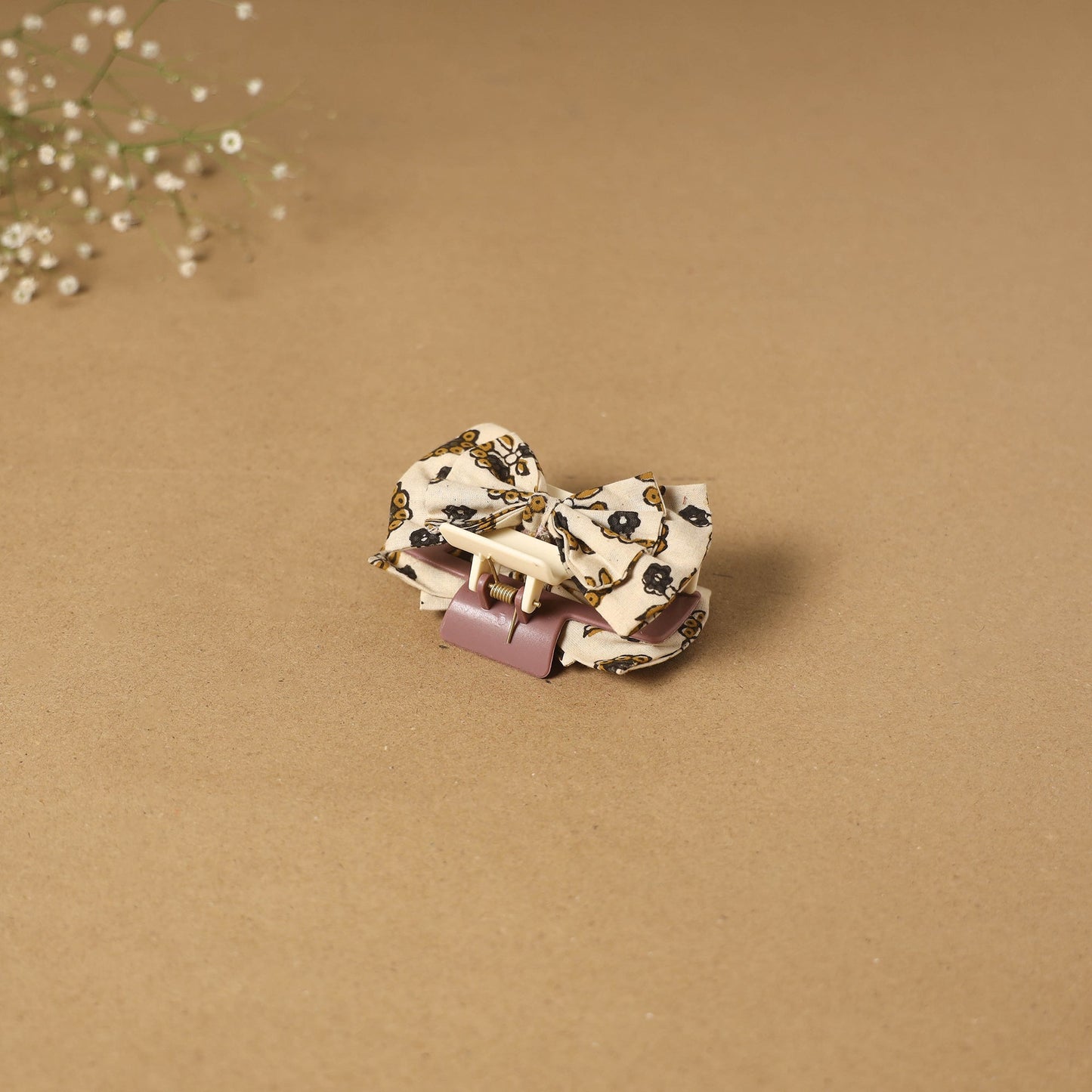 Beige - handmade women’s bow hair claw clip 13 - handcrafted