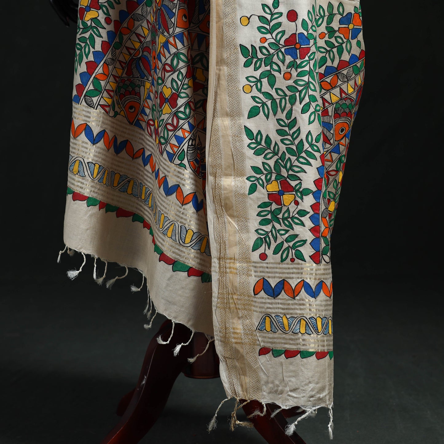 Handpainted madhubani handloom tussar cotton dupatta 02