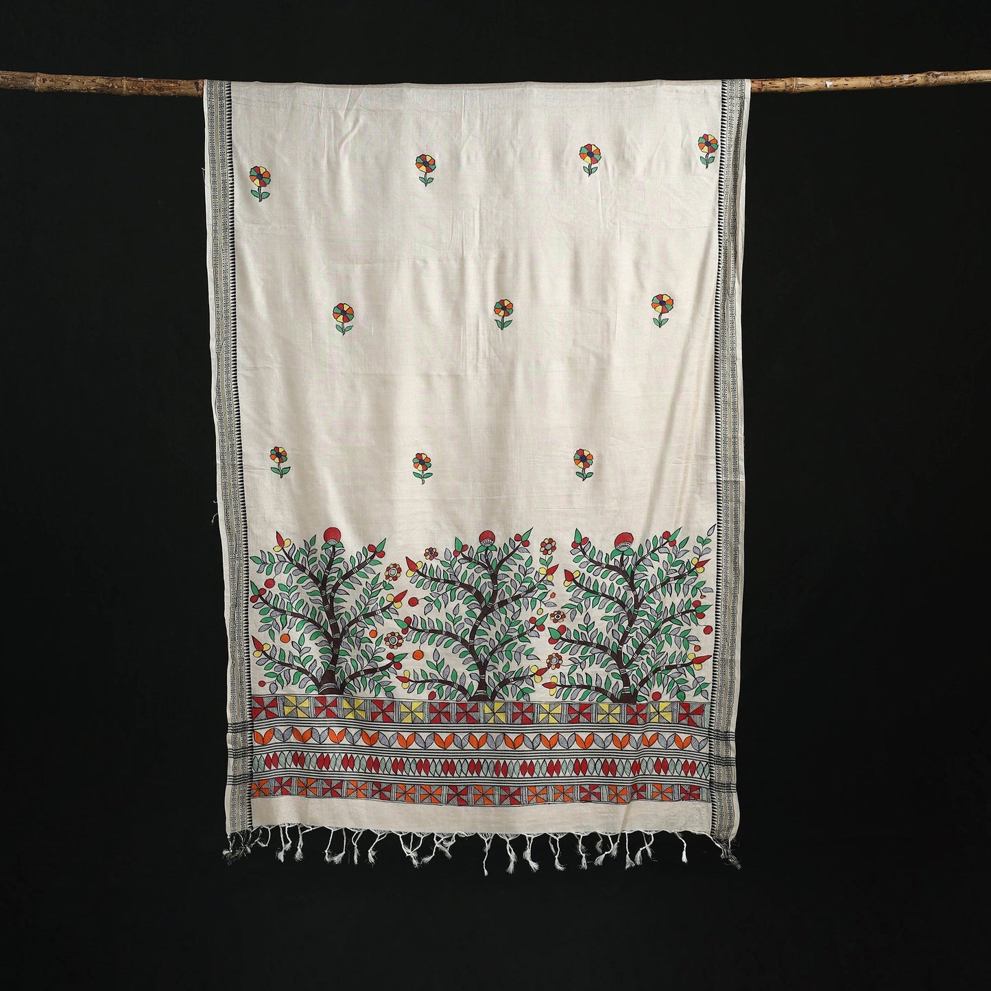 Handpainted madhubani handloom tussar cotton dupatta 03