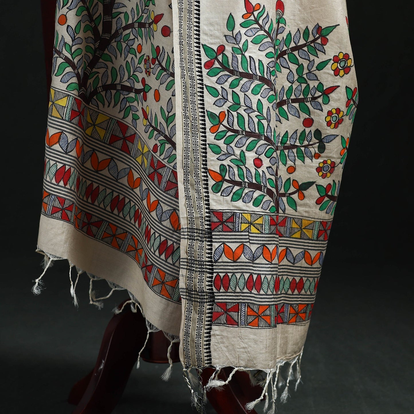 Handpainted madhubani handloom tussar cotton dupatta 03