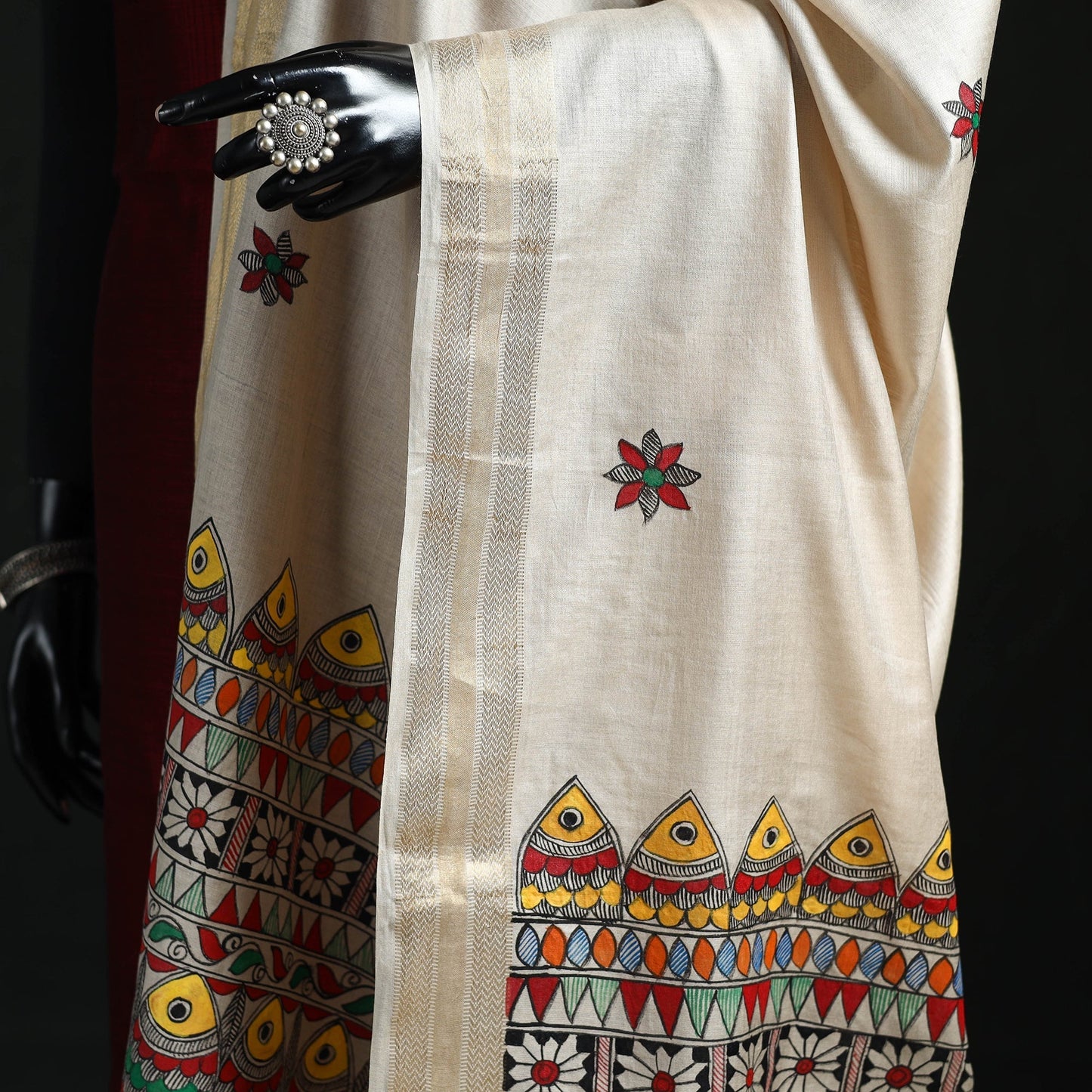 Handpainted madhubani handloom tussar cotton dupatta 04